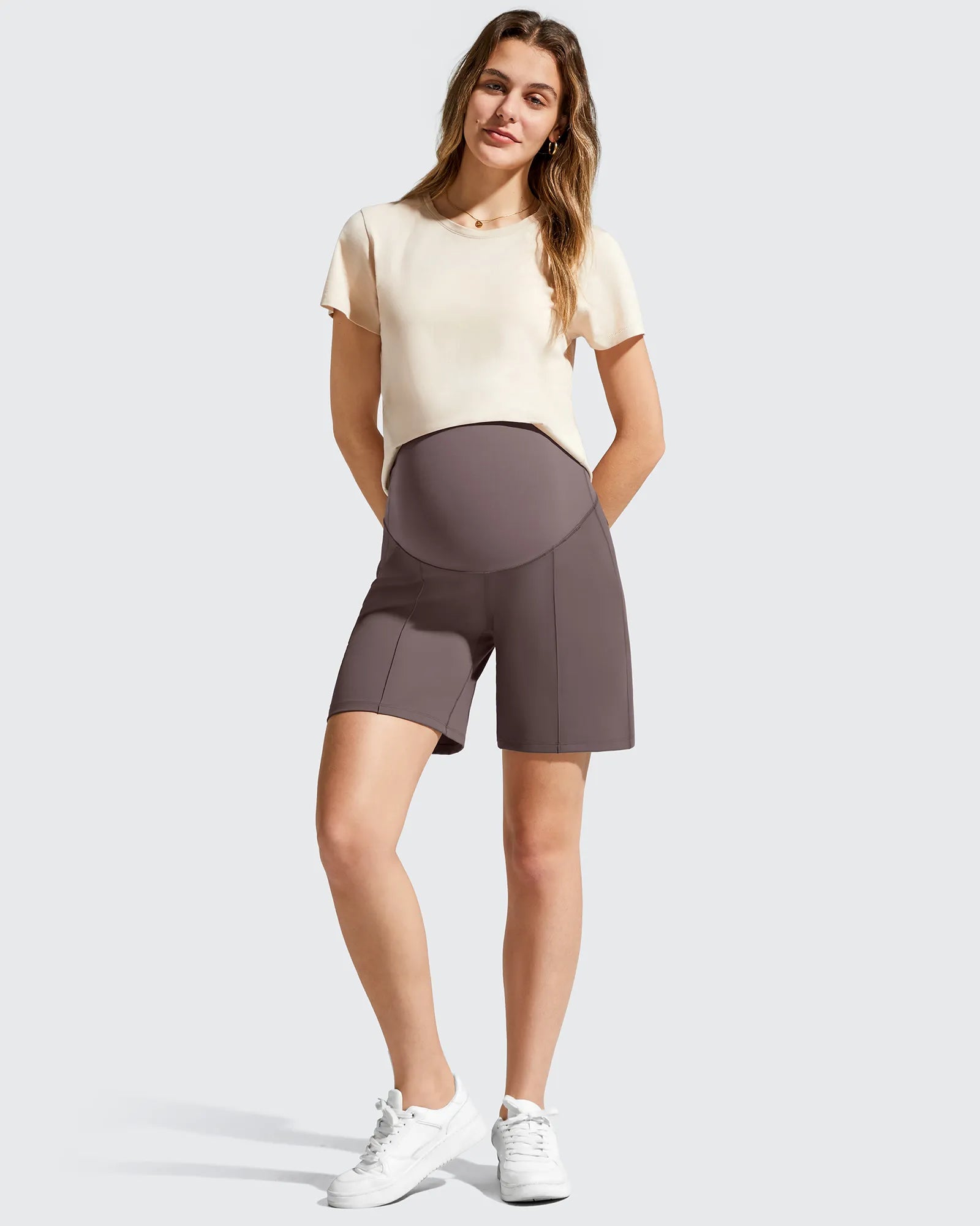 G4Free - Evergoing Front Pleats Pockets Maternity Shorts -GF26EY794F001A-S-GF26EY794F001B-M-GF26EY794F001C-L-GF26EY794F001D-XL-GF26EY794F001E-XXL