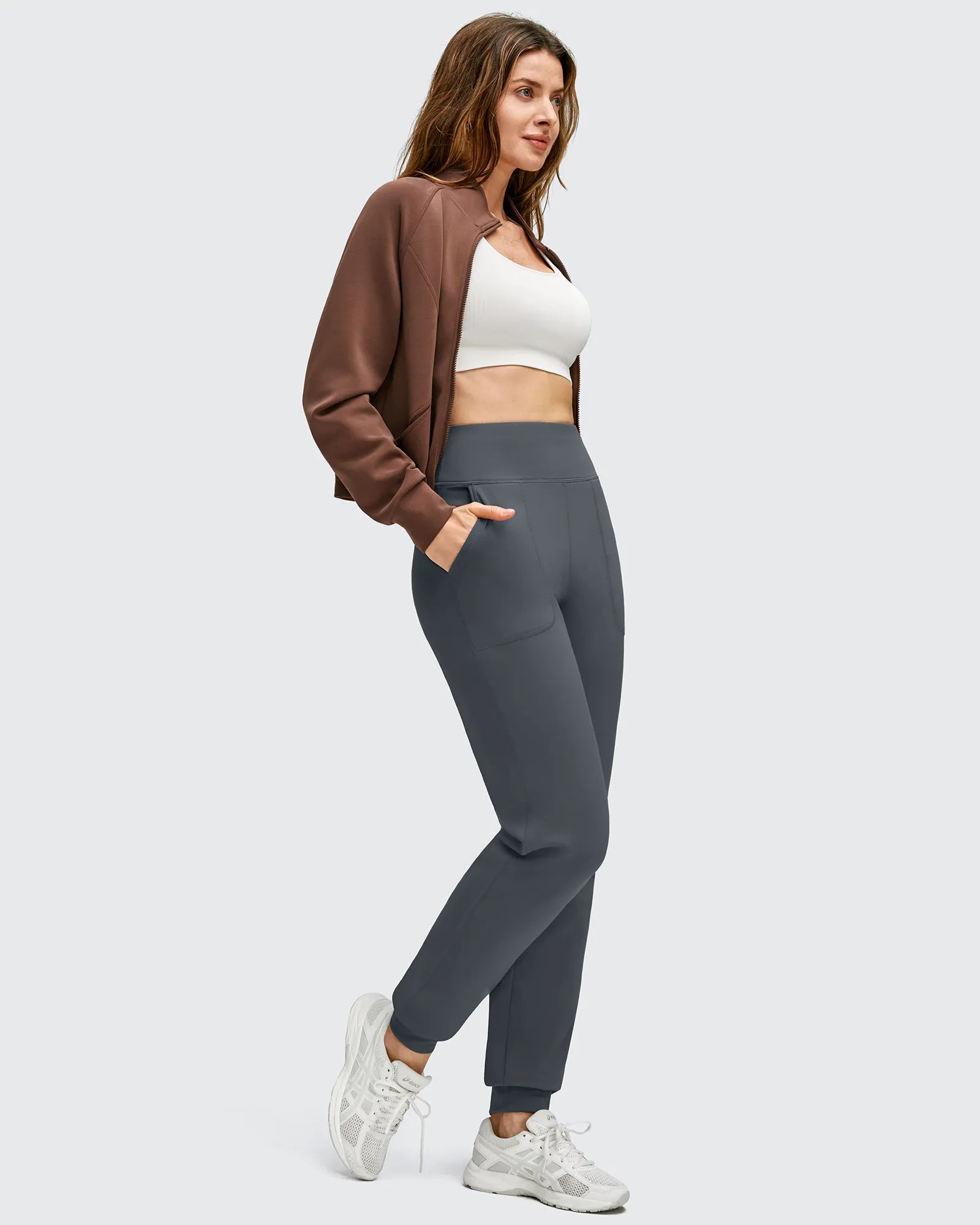 G4Free - Fleece Lined Elastic Cuff Pockets Workout Joggers -GF25D643AA-S-GF25D644AA-S-GF25D645AA-S-GF25D643AB-M-GF25D644AB-M