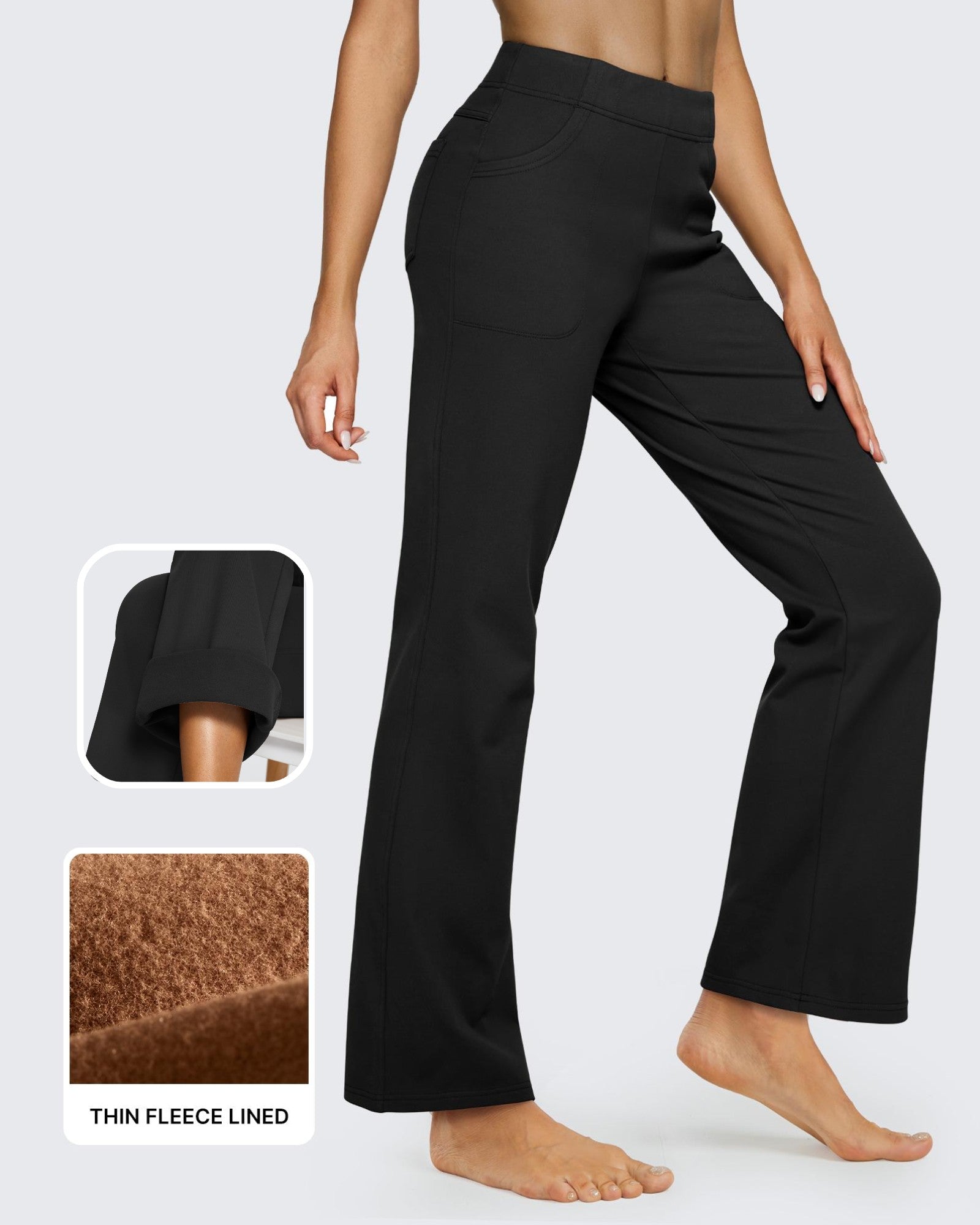 G4Free - Fleece Lined High-Waist Flare Work Pants -GF23A192CA-S