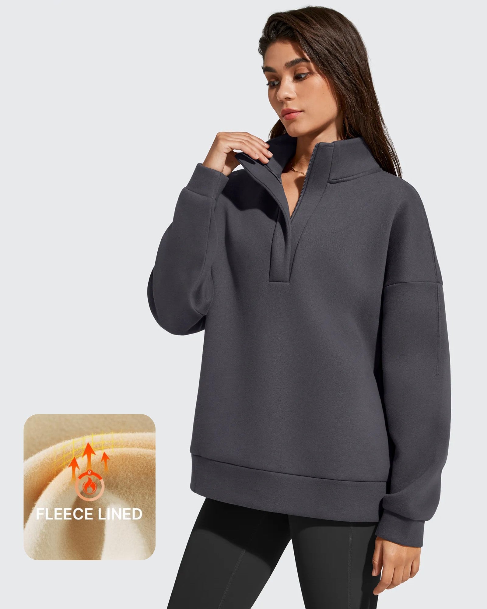 G4Free - Flurrylux Fleece Lined Half Zip Oversized Sweatshirts -GF25F758AA-S-GF25F758AB-M-GF25F758AC-L-GF25F758AD-XL-GF25F758AE-XXL