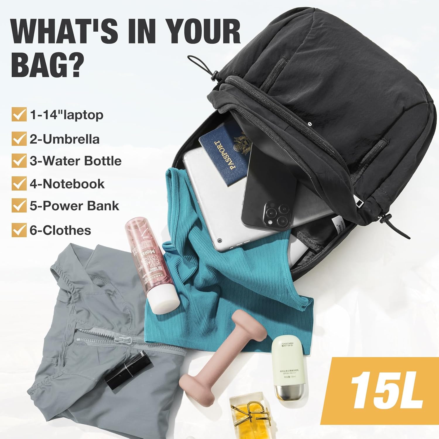 G4Free - G4Free 15L Hiking Backpack Lightweight Water Resistant Daypack with Adjustable Chest Strap, School College Backpack -TN25B521C-TN25B521B-TN25B521A