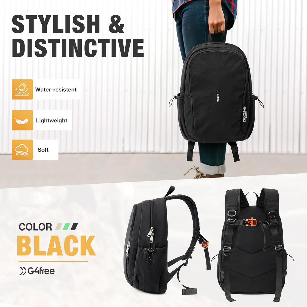 G4Free - G4Free 15L Water-Resistant Hiking Backpack Adjustable Chest Strap -TN25B521C-TN25B521B-TN25B521A