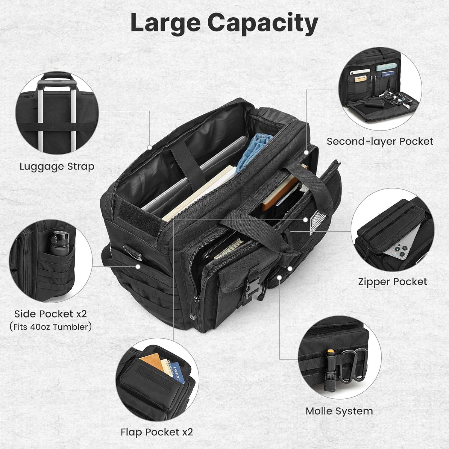 backpack laptop sleeve side pockets 3-in-1 Messenger Bag - 17.3” Tactical Shoulder for Men Color:5 The ECOFAB interior lining BERSERK ANIME BLACK AND icons_Recycled Plastic