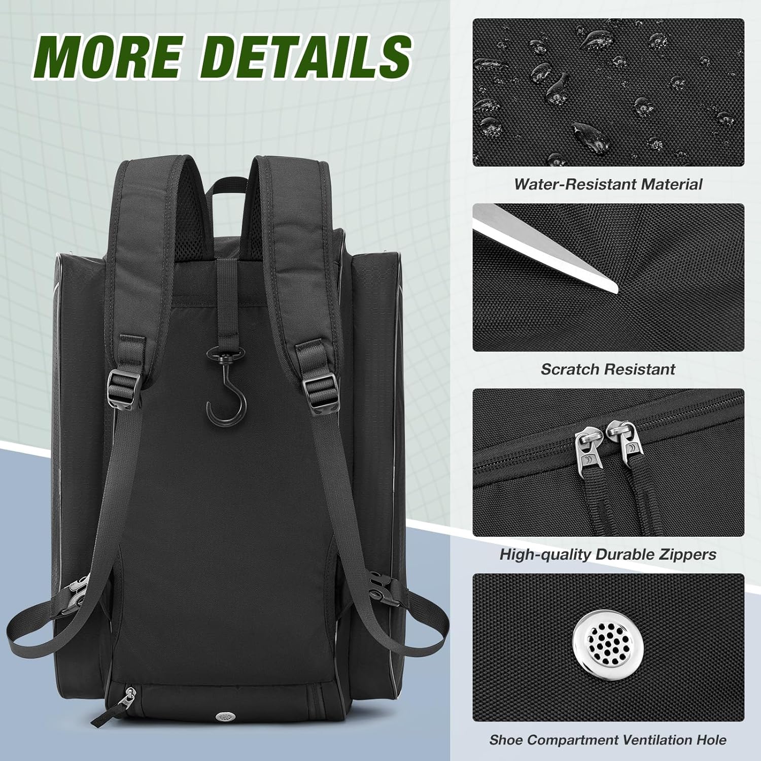 G4Free - G4Free 2-in-1 Pickleball Bag Pickleball Backpack Pickle Ball Bag Holds 4+ Paddles with Fence Hook Thermal Insulation Compartment -TN25B517A-TN25B517B