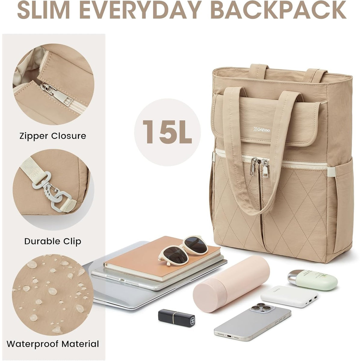 G4Free - G4Free 2 in 1 Tote Backpack Fits 15" Laptop, Women Bag Daypack -TN24B475A-TN24B475C-TN24B475B