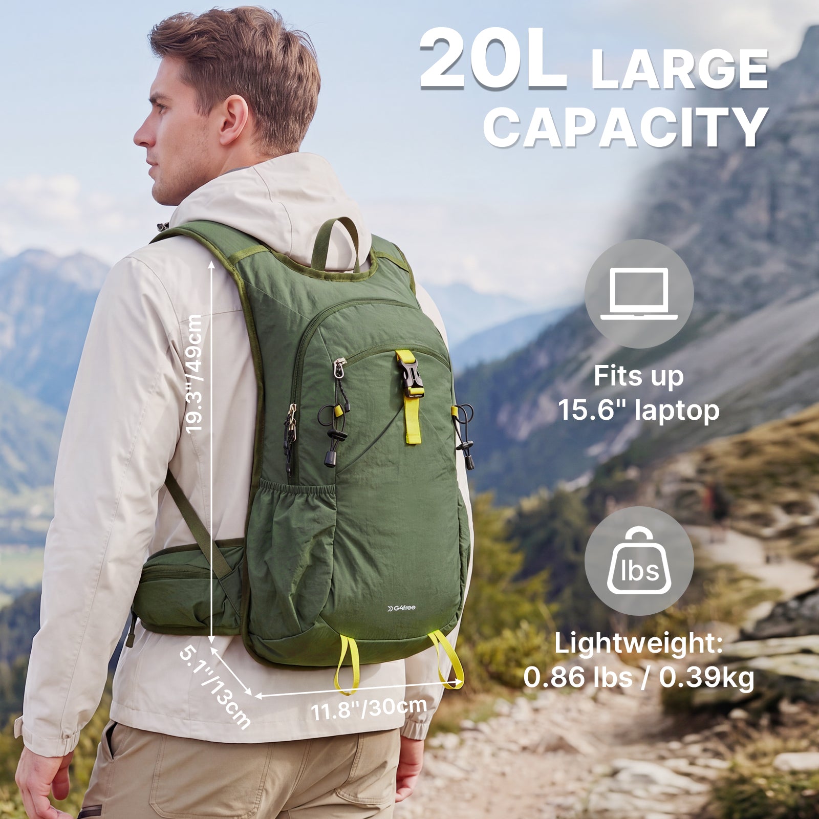 G4Free - G4Free 20L Lightweight Hiking Backpack with Waist Strap -TN25B615A-TN25B615B-TN25B615C