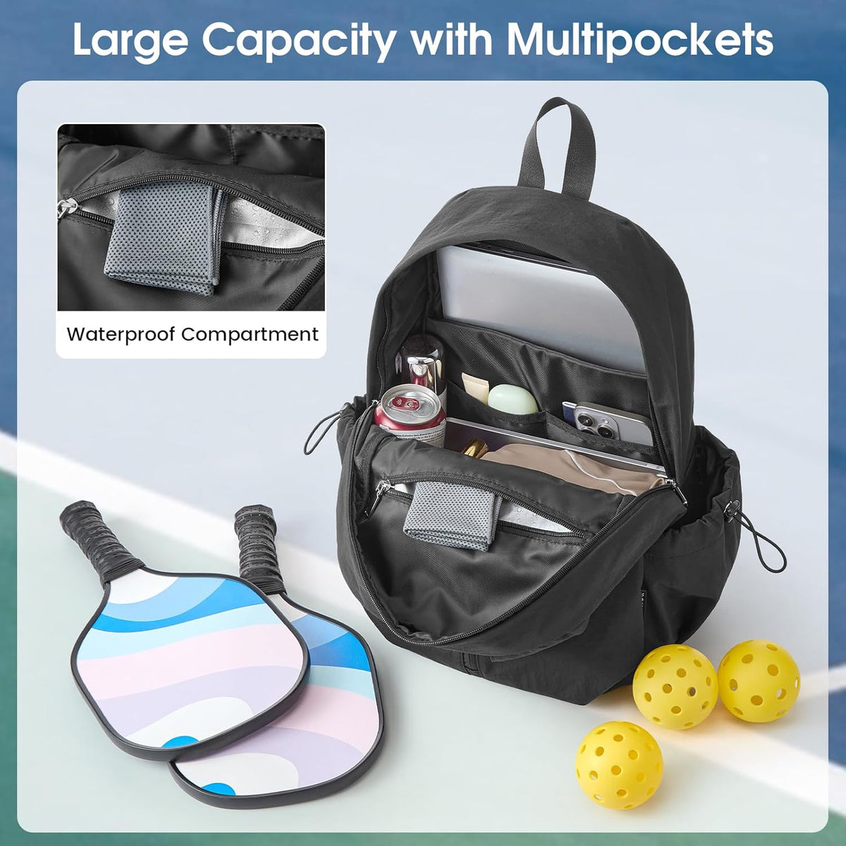 G4Free - G4Free 20L Pickleball Bag, Pickleball Paddle Backpack with Fence Hook -TN25B520A-TN25B520B-TN25B520C