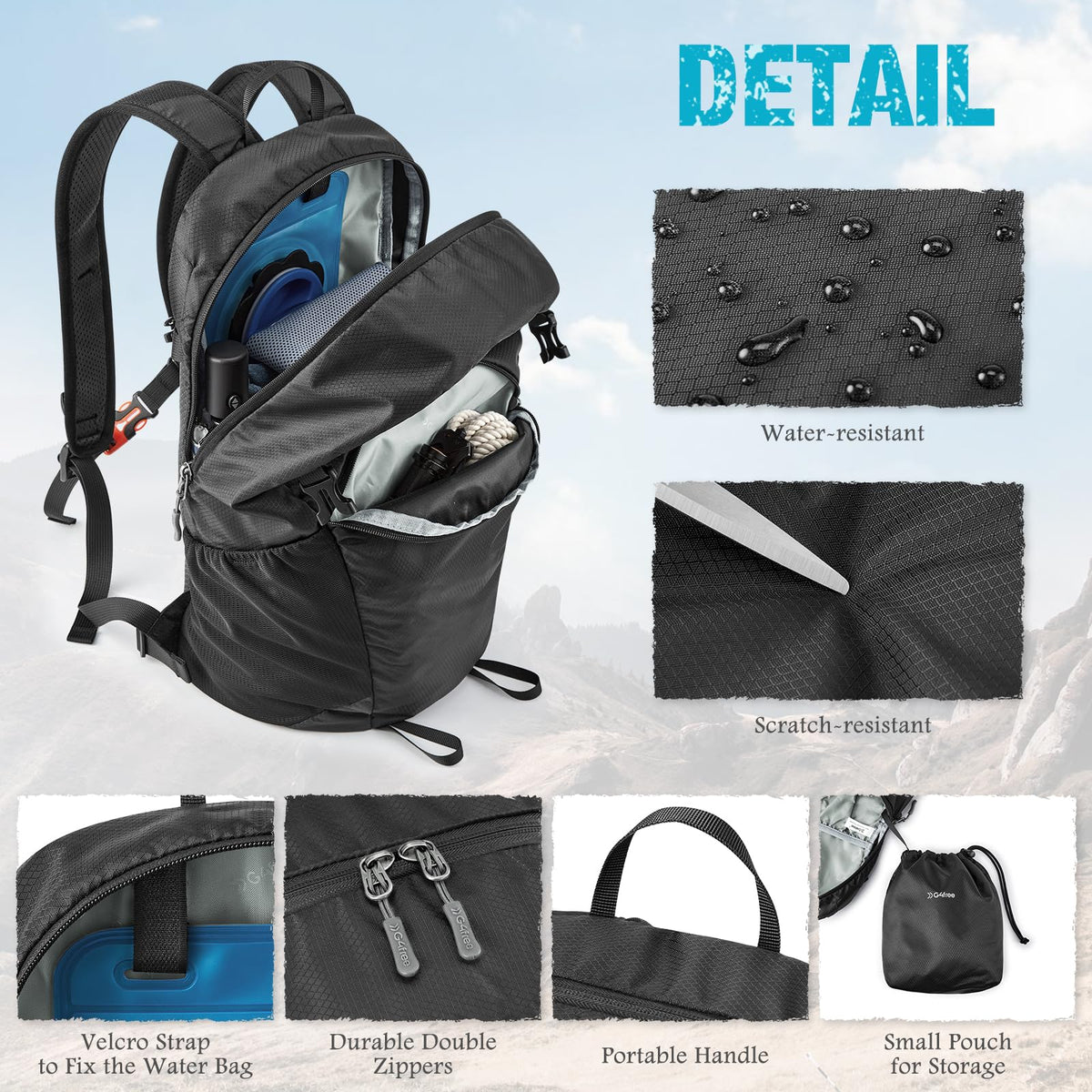 G4Free - G4Free 25L Packable Hiking Backpack with Thickened Back Panel -TN25B507A-TN25B507B-TN25B507C