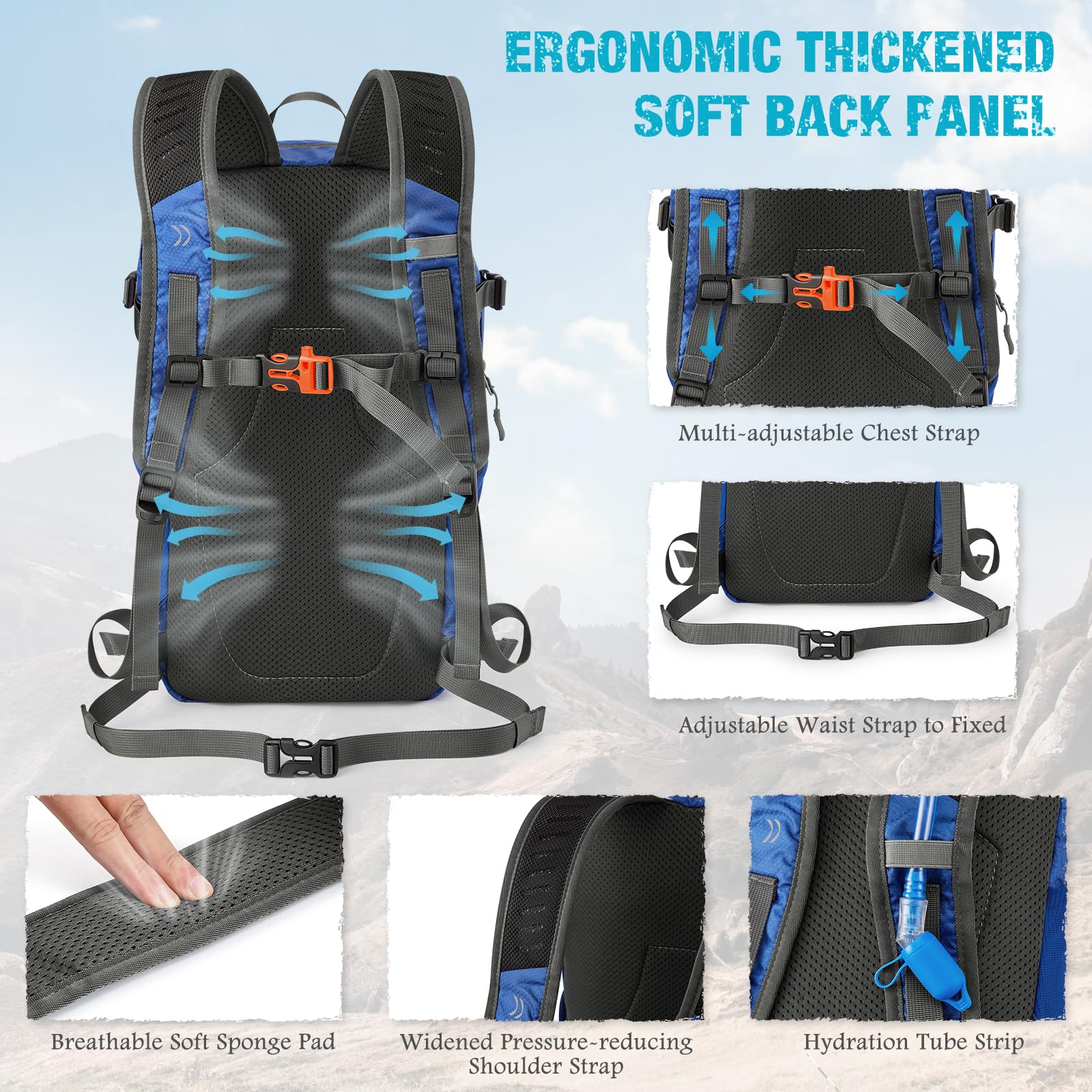 G4Free - G4Free 25L Packable Hiking Backpack with Thickened Back Panel -TN25B507A-TN25B507B-TN25B507C