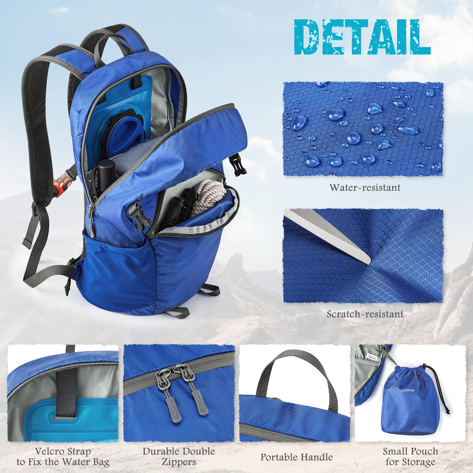 G4Free - G4Free 25L Packable Hiking Backpack with Thickened Back Panel -TN25B507A-TN25B507B-TN25B507C