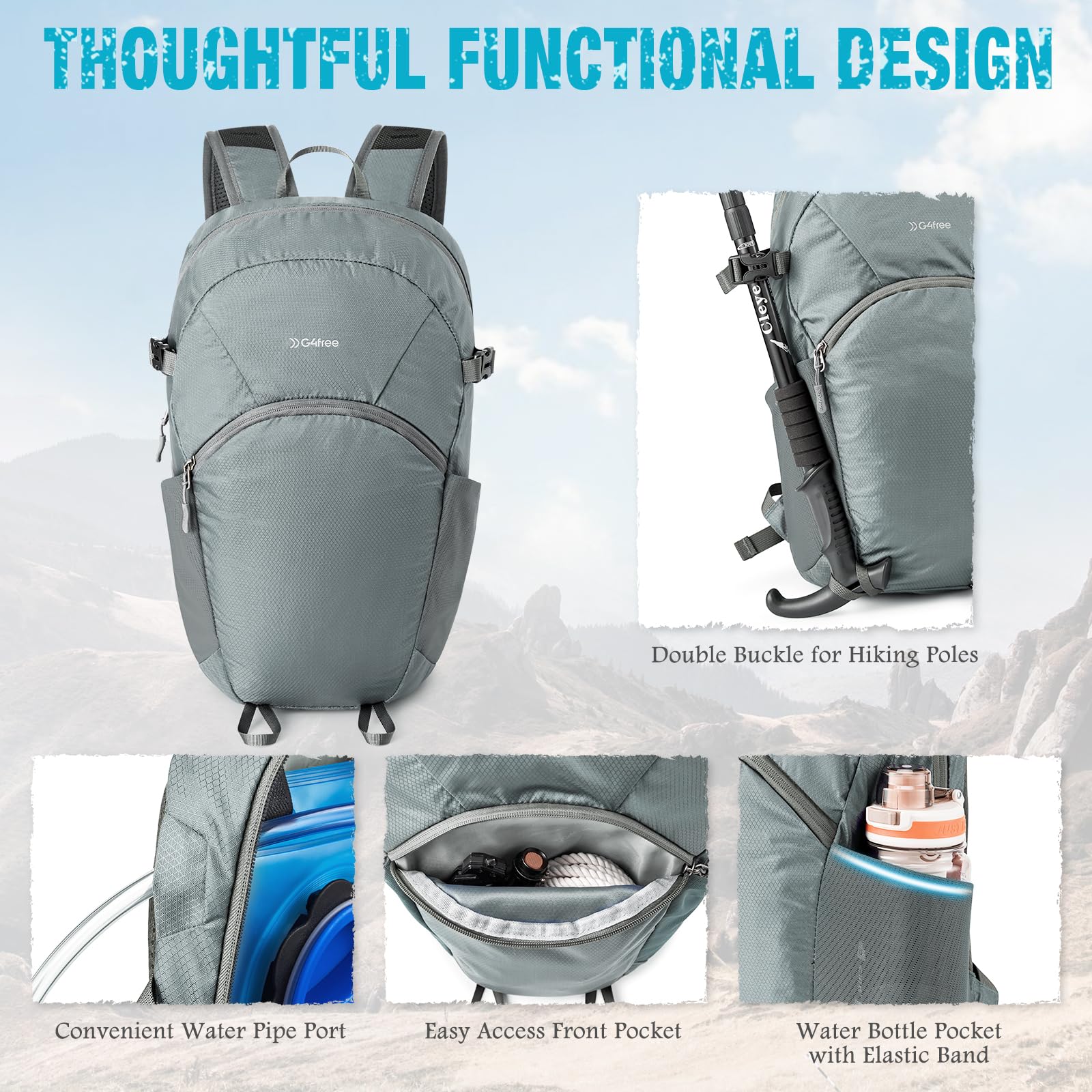 G4Free - G4Free 25L Packable Hiking Backpack with Thickened Back Panel -TN25B507A-TN25B507B-TN25B507C