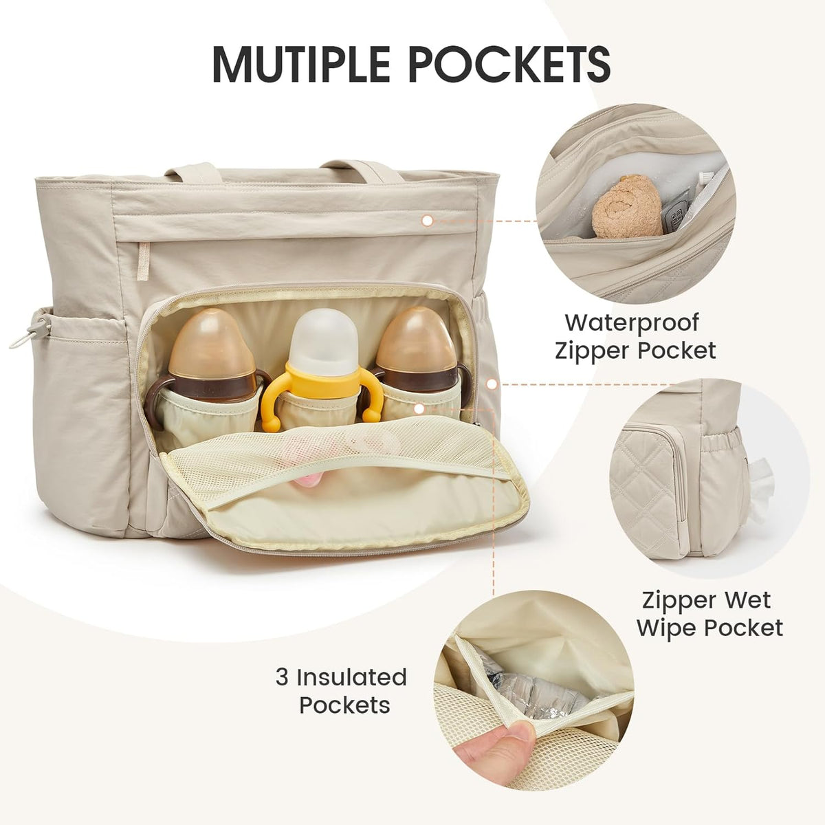 G4Free - G4Free 3 in 1 Diaper Bag with Insulated Pockets Baby Backpack for Women Men Toddler Diaper Tote with Stroller Buckle Travel Work-Beige -TN25B567A-TN25B567B-TN25B567D-TN25B567C