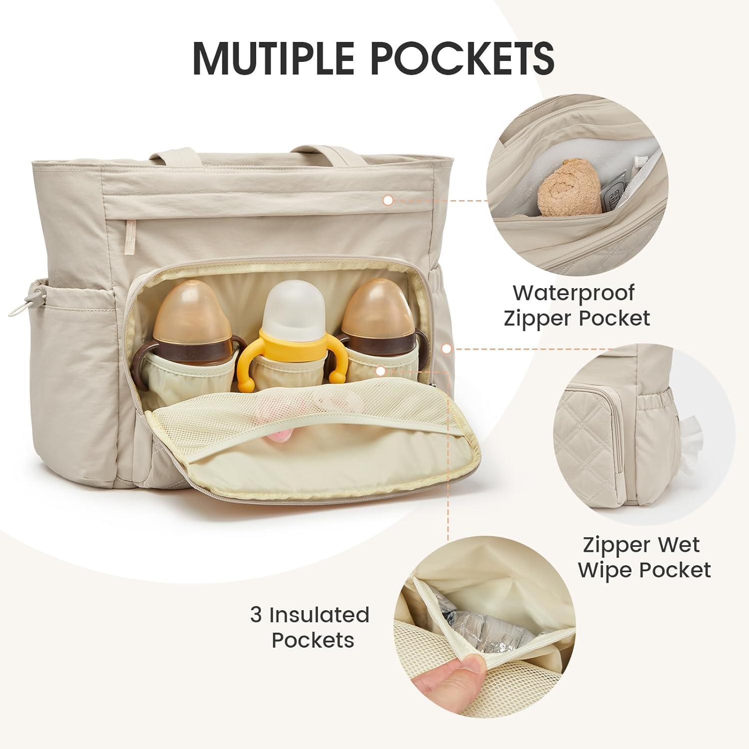G4Free - G4Free 3 in 1 Diaper Bag with Insulated Pockets Baby Backpack for Women Men Toddler Diaper Tote with Stroller Buckle Travel Work-Beige -TN25B567A-TN25B567B-TN25B567D-TN25B567C