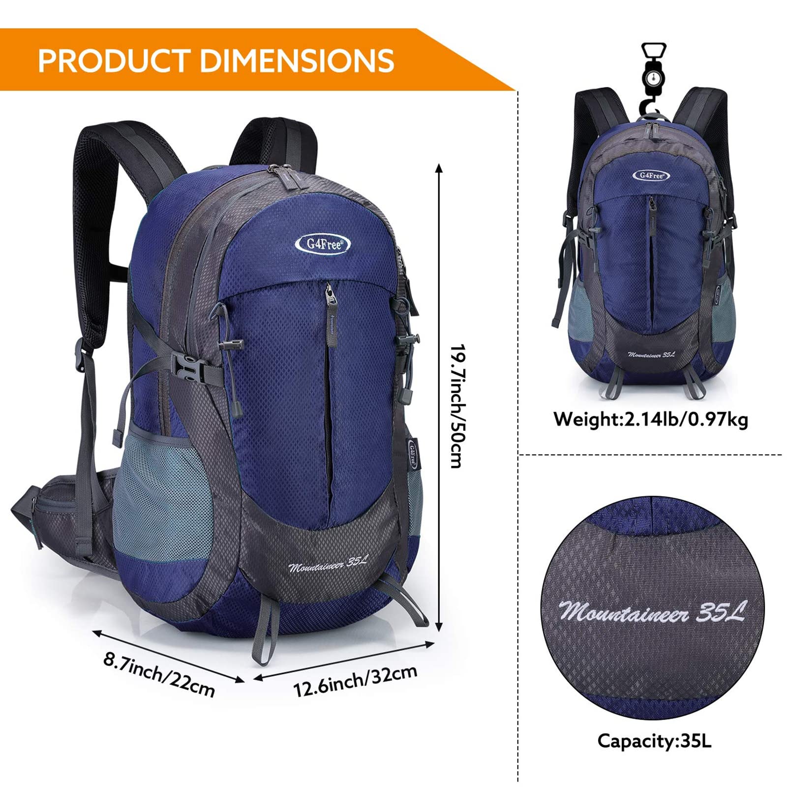 G4Free 35L Outdoor Sports Travel Daypack with Rain Cover Peacock Green