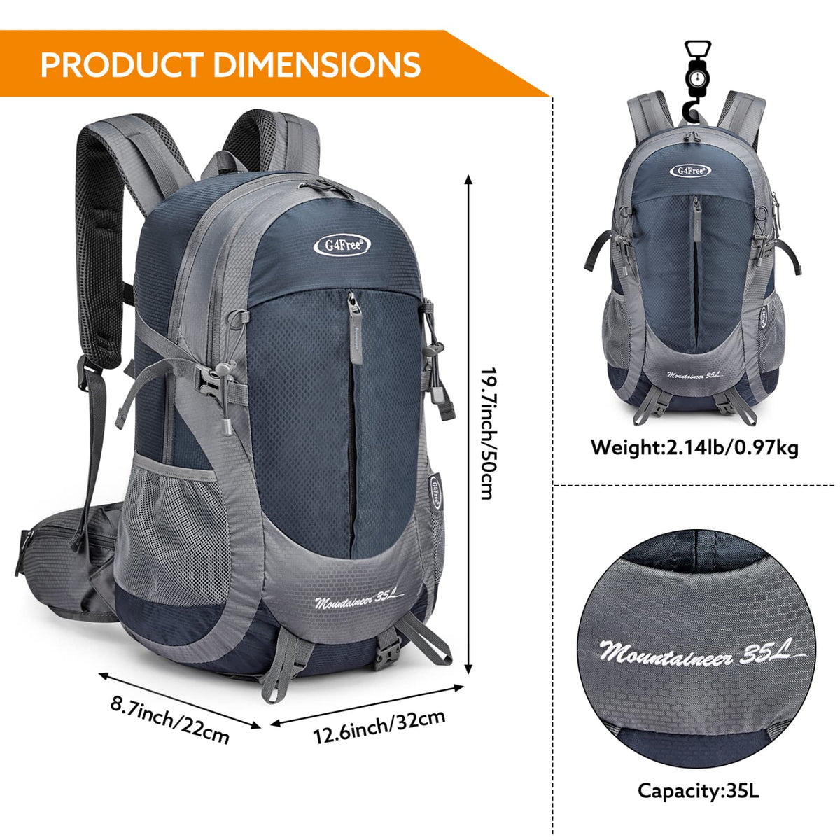 G4Free - G4Free 35L Outdoor Sports Travel Daypack with Rain Cover -D02V647A-D02V647C-D02V647D-D02V647F-D02V647B