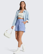 G4Free - G4Free 4" High Waisted Casual Shorts with Pockets -GF26E847A001A-S-GF26E847A001B-M-GF26E847A001C-L-GF26E847A001D-XL-GF26E847A001E-XXL