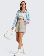 G4Free - G4Free 4" High Waisted Casual Shorts with Pockets -GF26E847A001A-S-GF26E847A001B-M-GF26E847A001C-L-GF26E847A001D-XL-GF26E847A001E-XXL