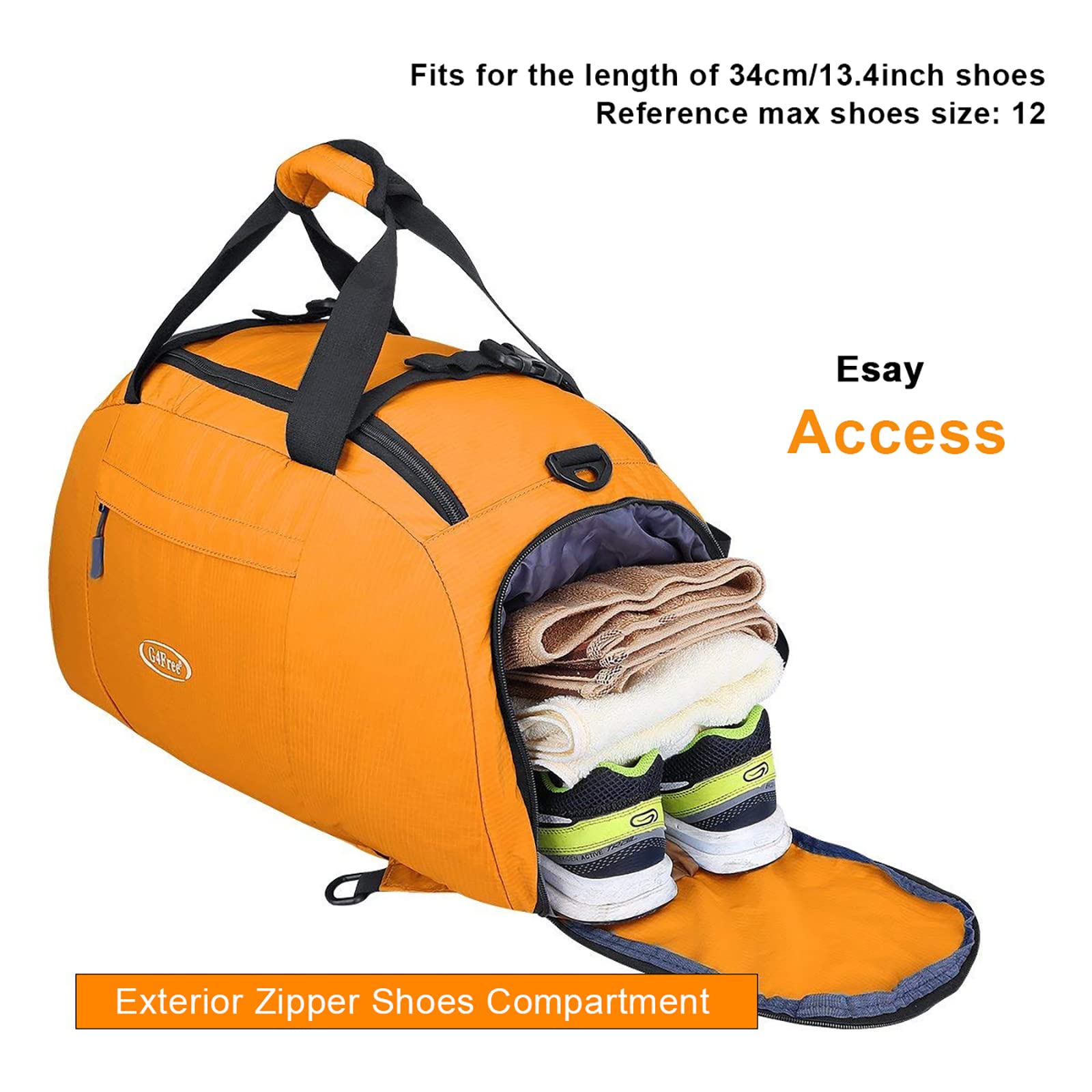 G4Free Foldable Travel Duffel Bag Lightweight 40L Large Luggage Gym Backpack Sports Bag with Shoe Compartment for Traveling Swimming Yoga Hiking