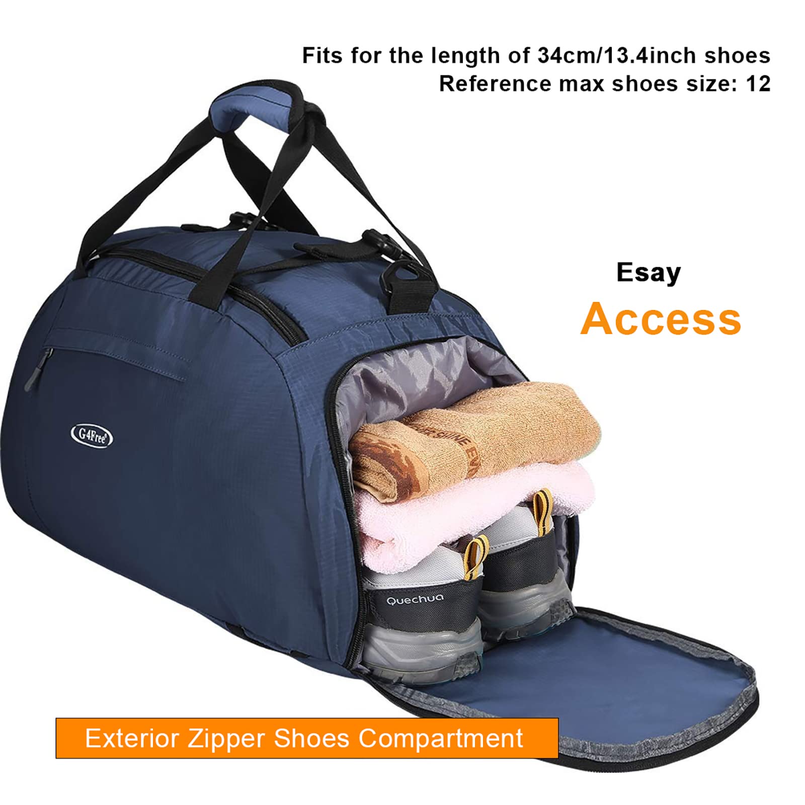 G4Free Foldable Travel Duffel Bag Lightweight 40L Large Luggage Gym Backpack Sports Bag with Shoe Compartment for Traveling Swimming Yoga Hiking