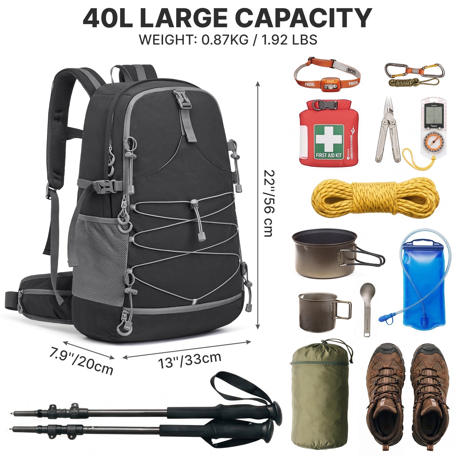 G4Free - G4Free 40L Lightweight Travel Backpack with Rain Cover -TN26B623A-TN26B623B-TN26B623C