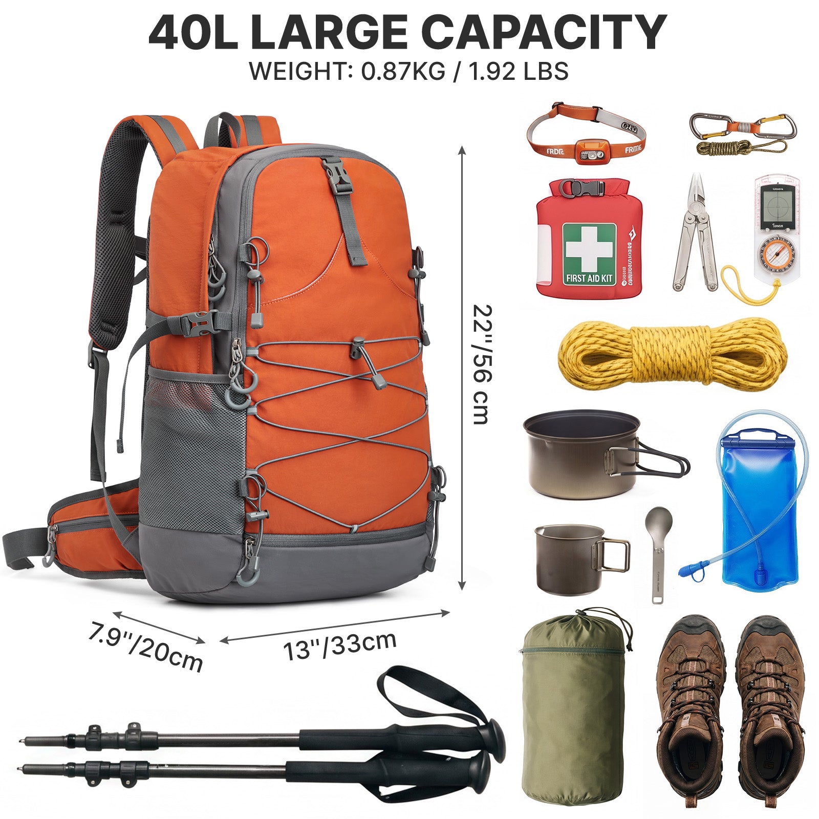 G4Free - G4Free 40L Lightweight Travel Backpack with Rain Cover -TN26B623A-TN26B623B-TN26B623C