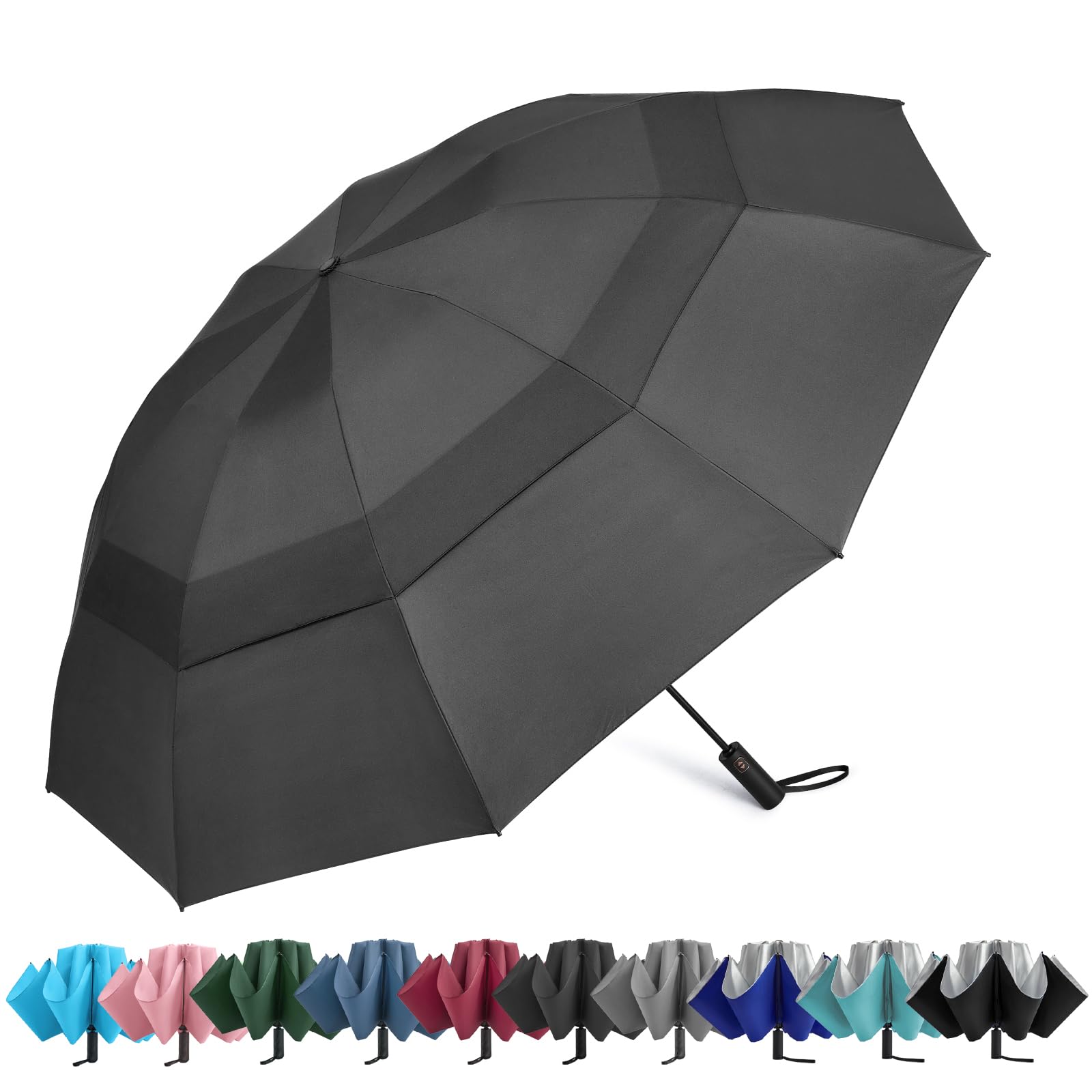 G4Free - G4Free 42/46/54/62 Inch 10 Ribs Windproof for Rain Double Canopy Auto Umbrella -NT24A453A