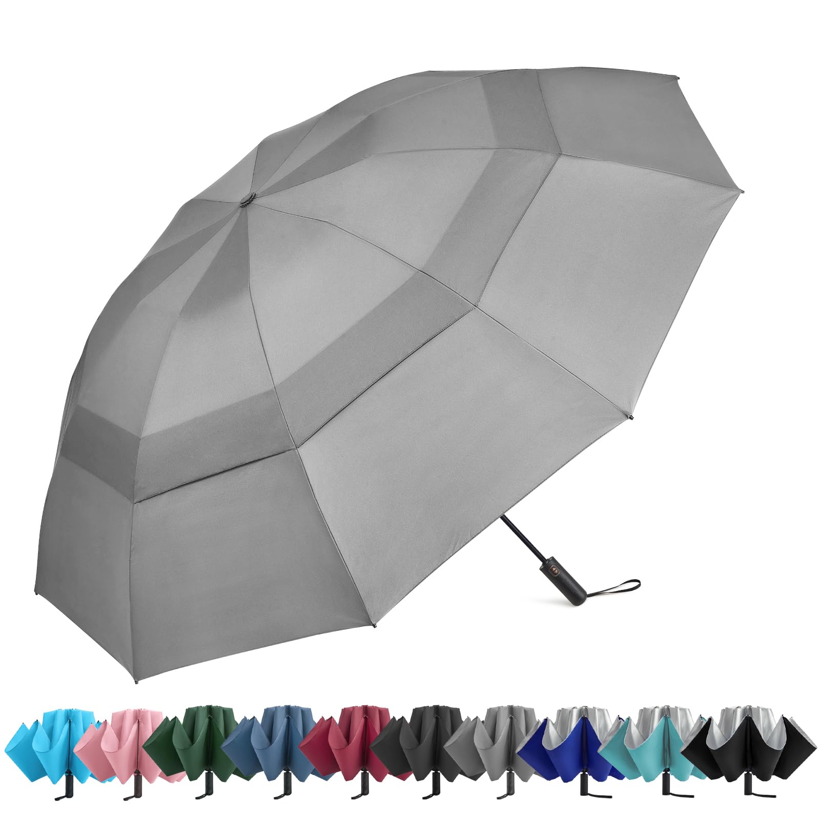 G4Free - G4Free 42/46/54/62 Inch 10 Ribs Windproof for Rain Double Canopy Auto Umbrella -NT24A453D