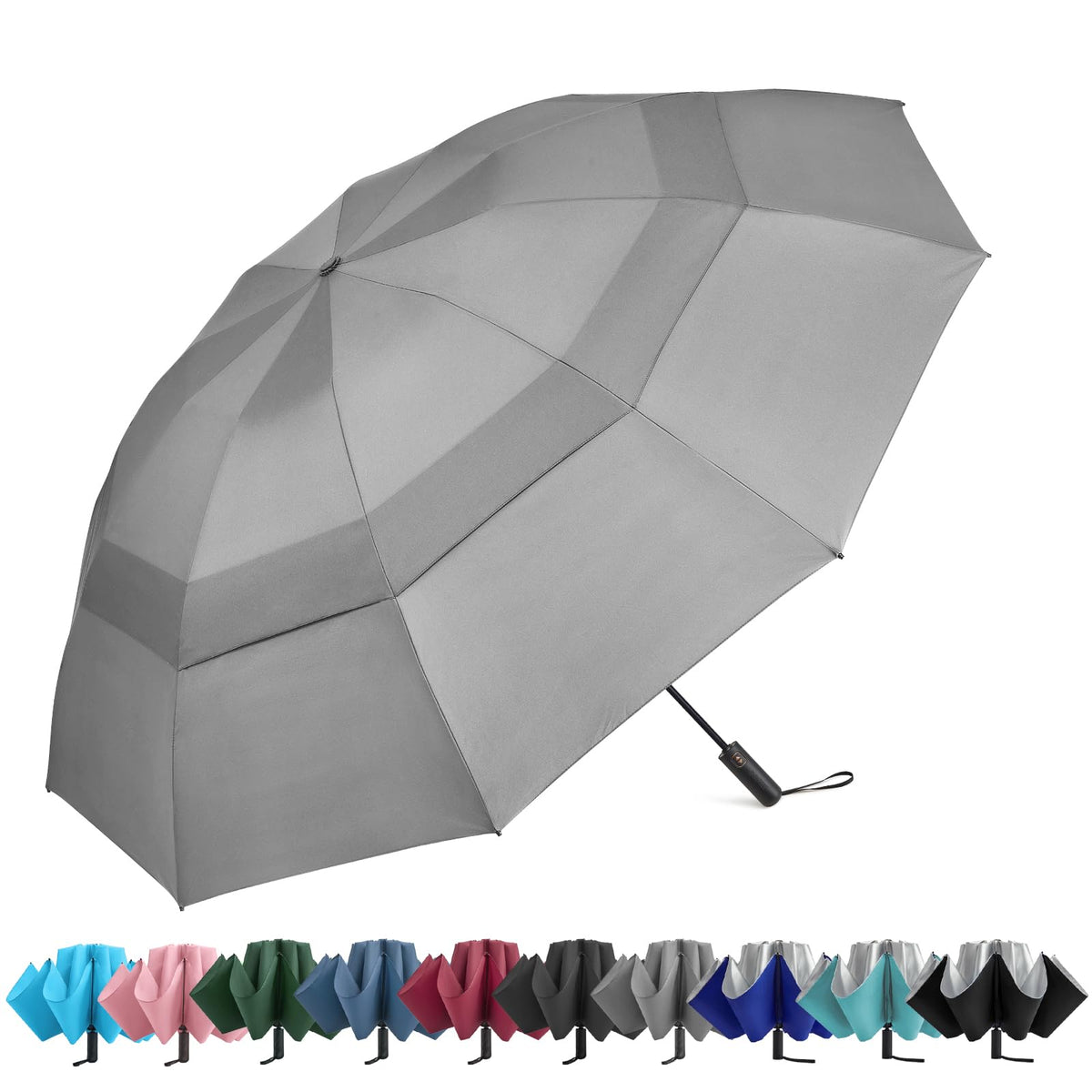 G4Free - G4Free 42/46/54/62 Inch 10 Ribs Windproof for Rain Double Canopy Auto Umbrella -NT24A453F