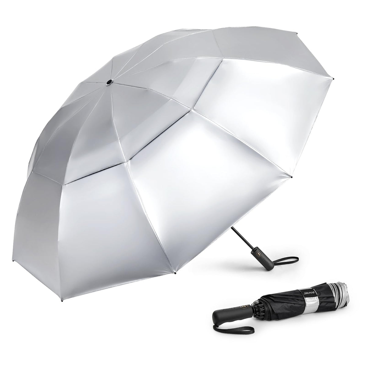G4Free - G4Free 42/46/54/62 Inch 10 Ribs Windproof for Rain Double Canopy Auto Umbrella -NT24A453F