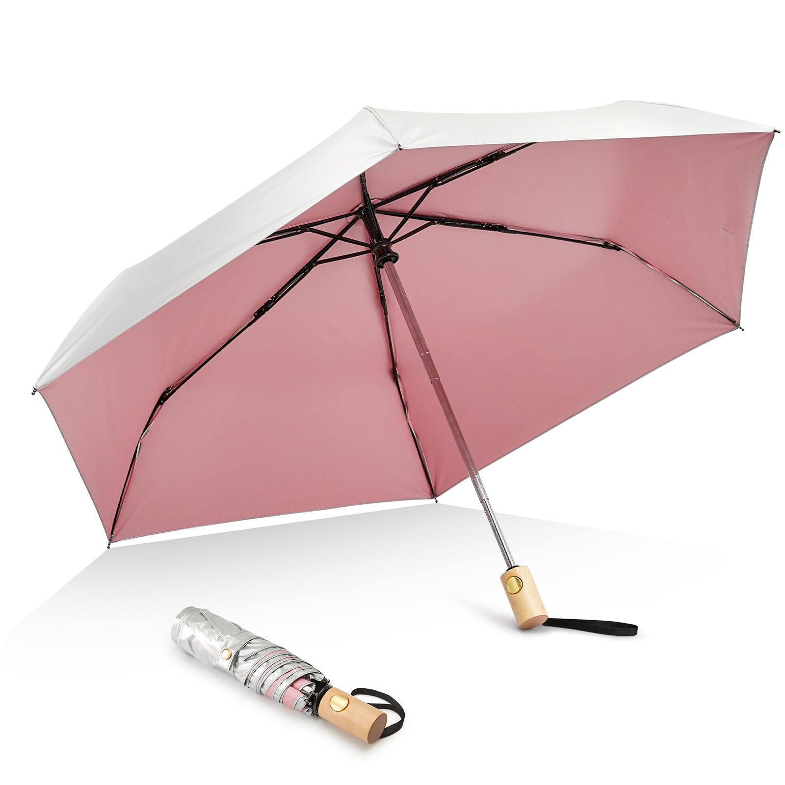 G4Free - G4Free 42Inch UPF 50+ UV Protection Wooden Handle Travel Umbrella -NT22A148I