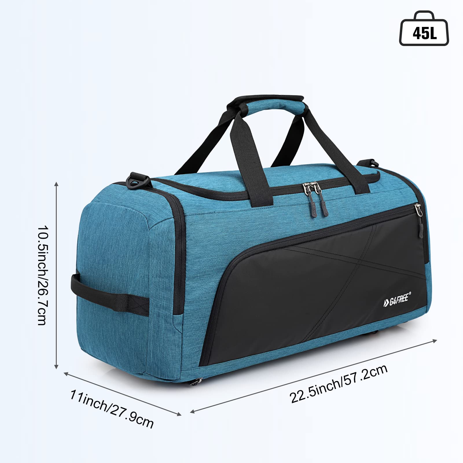 45L 3-Way Duffle Backpack - Gym Bag with Wet Pocket & Shoe Compartment 45L 3-Way Duffle Backpack - Gym Bag with Wet Pocket & Shoe Compartment