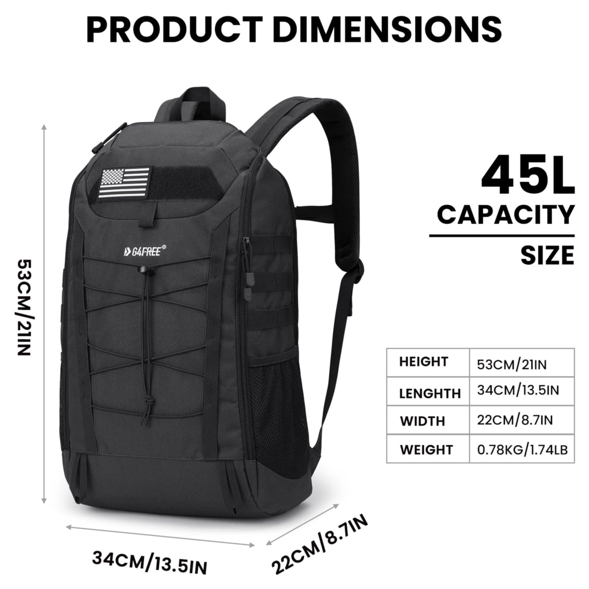 G4Free - G4Free 45L Military Tactical Backpack 3 Day Survival Molle Pack -TN23B193A-TN23B193C-TN23B193B