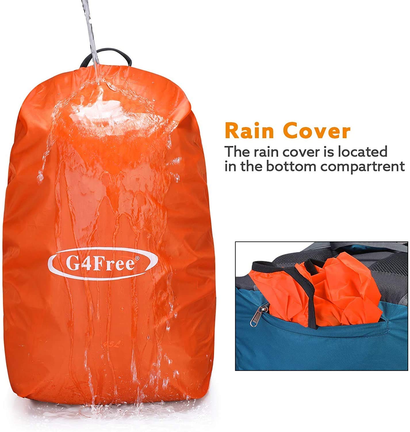 G4Free 45L Waterproof Hiking Travel Backpack with Rain Cover Grey Blue
