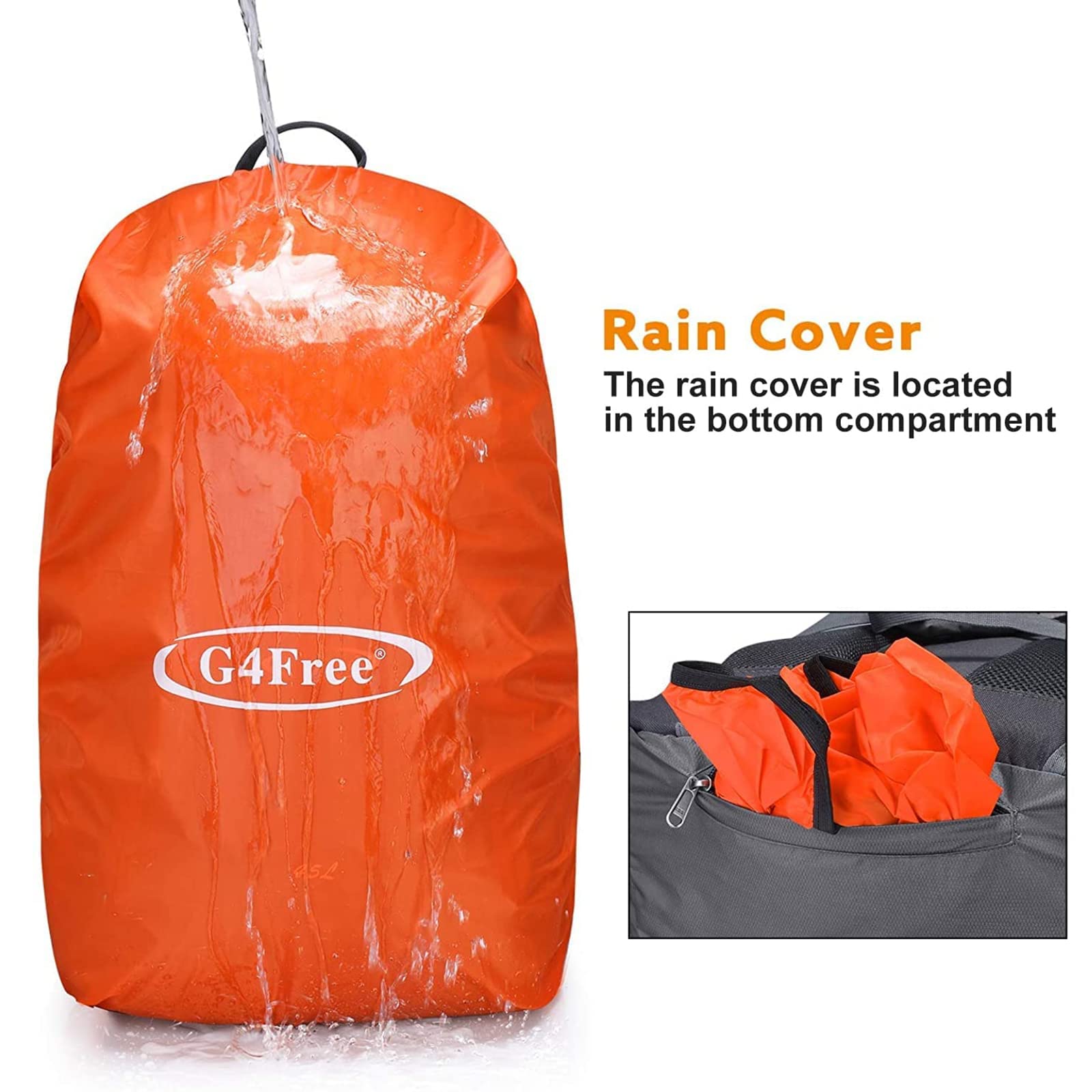 G4Free 45L Waterproof Hiking Travel Backpack with Rain Cover Grey Blue
