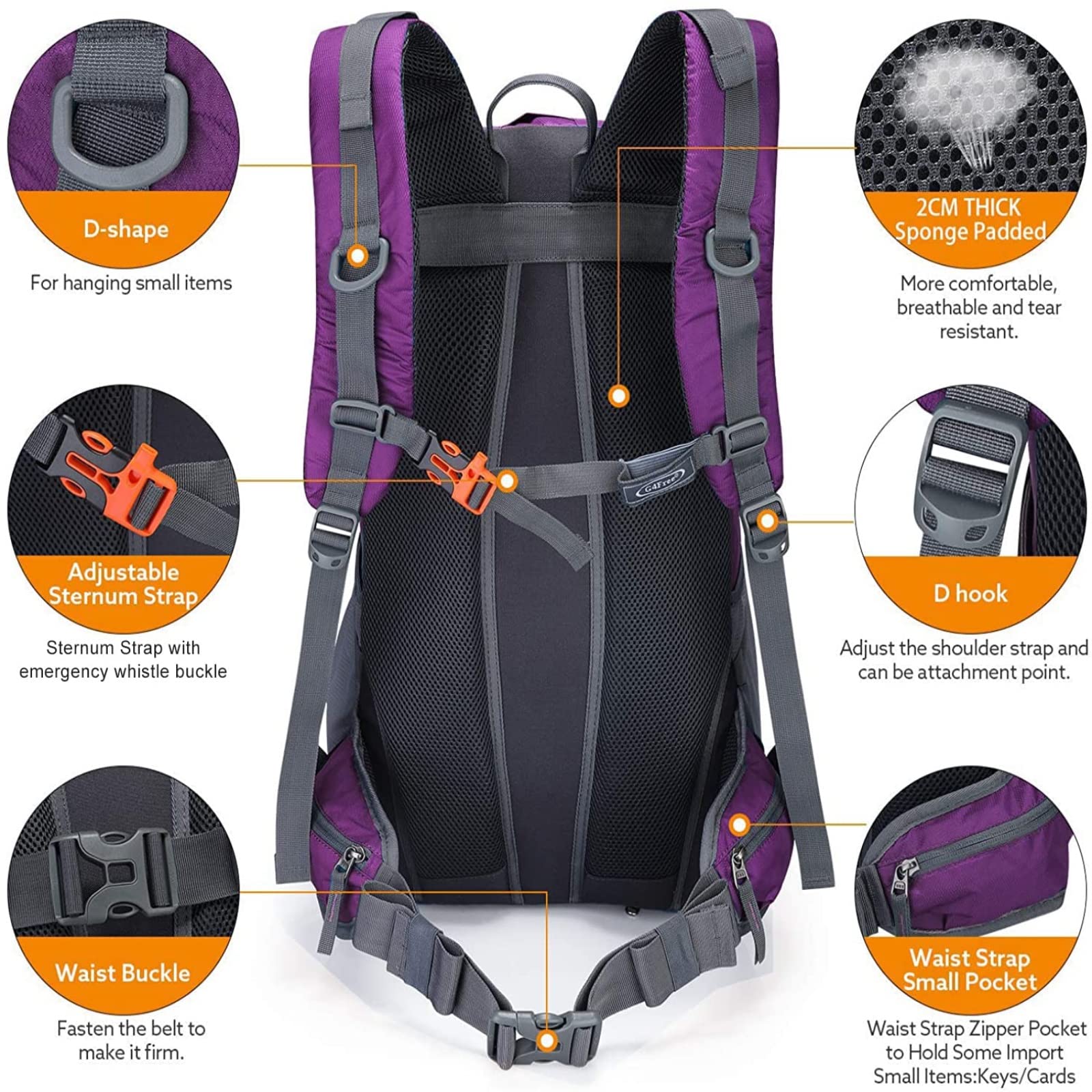 45l hiking travel rucksack backpack G4Free 45L Waterproof Hiking Travel Backpack with Rain Cover