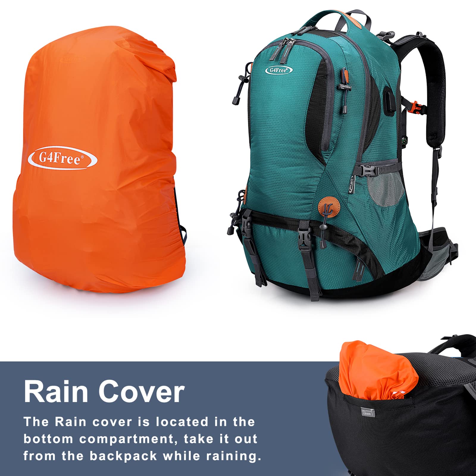 G4Free 50L Hiking Backpack with Rain Cover for Men Women Navy Blue