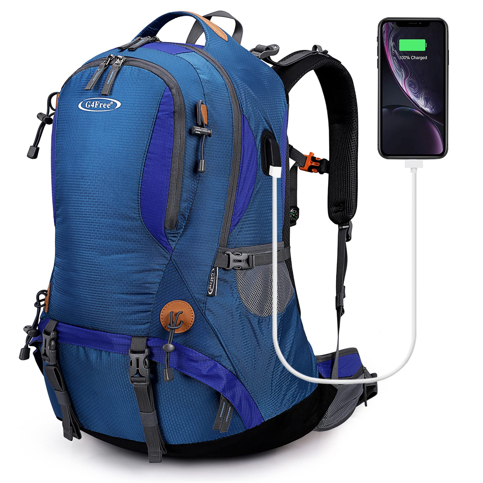 G4Free 50L Hiking Backpack with Rain Cover for Men Women Rust Orange