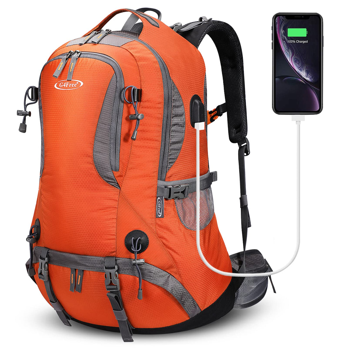 G4Free 50L Hiking Backpack with Rain Cover for Men Women Rust Orange