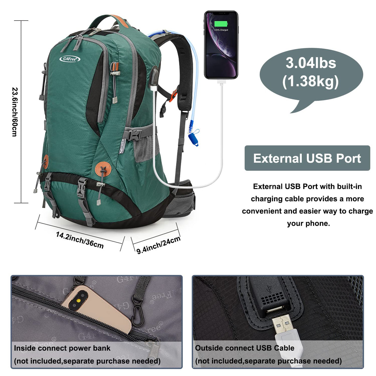 G4Free - G4Free 50L Waterproof Daypack with 2L BPA Free Bladder & Rain Cover -TN21B001A-TN21B001B-TN21B001F