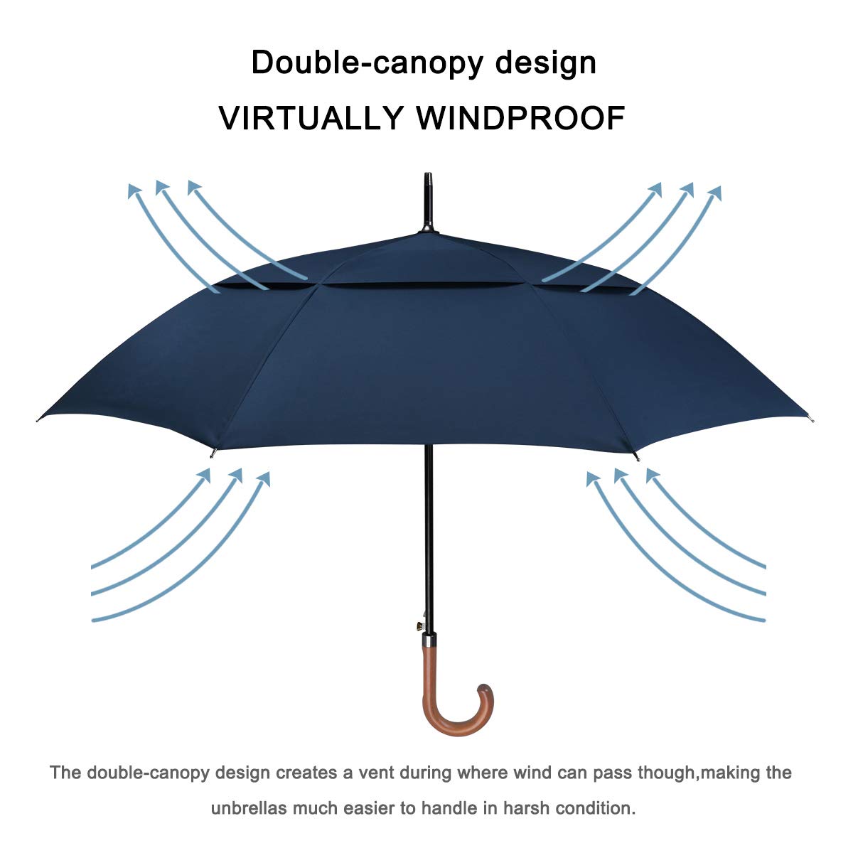 G4Free - G4Free 52/62inch Wooden J Handle Auto Open  Golf Umbrella -D02V552A-D02V657A-D02V552B-D02V657B-D02V552J