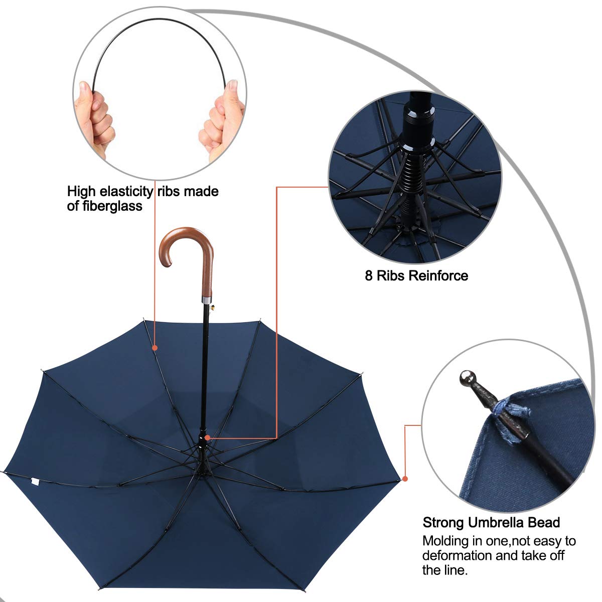 G4Free - G4Free 52/62inch Wooden J Handle Auto Open  Golf Umbrella -D02V552A-D02V657A-D02V552B-D02V657B-D02V552J