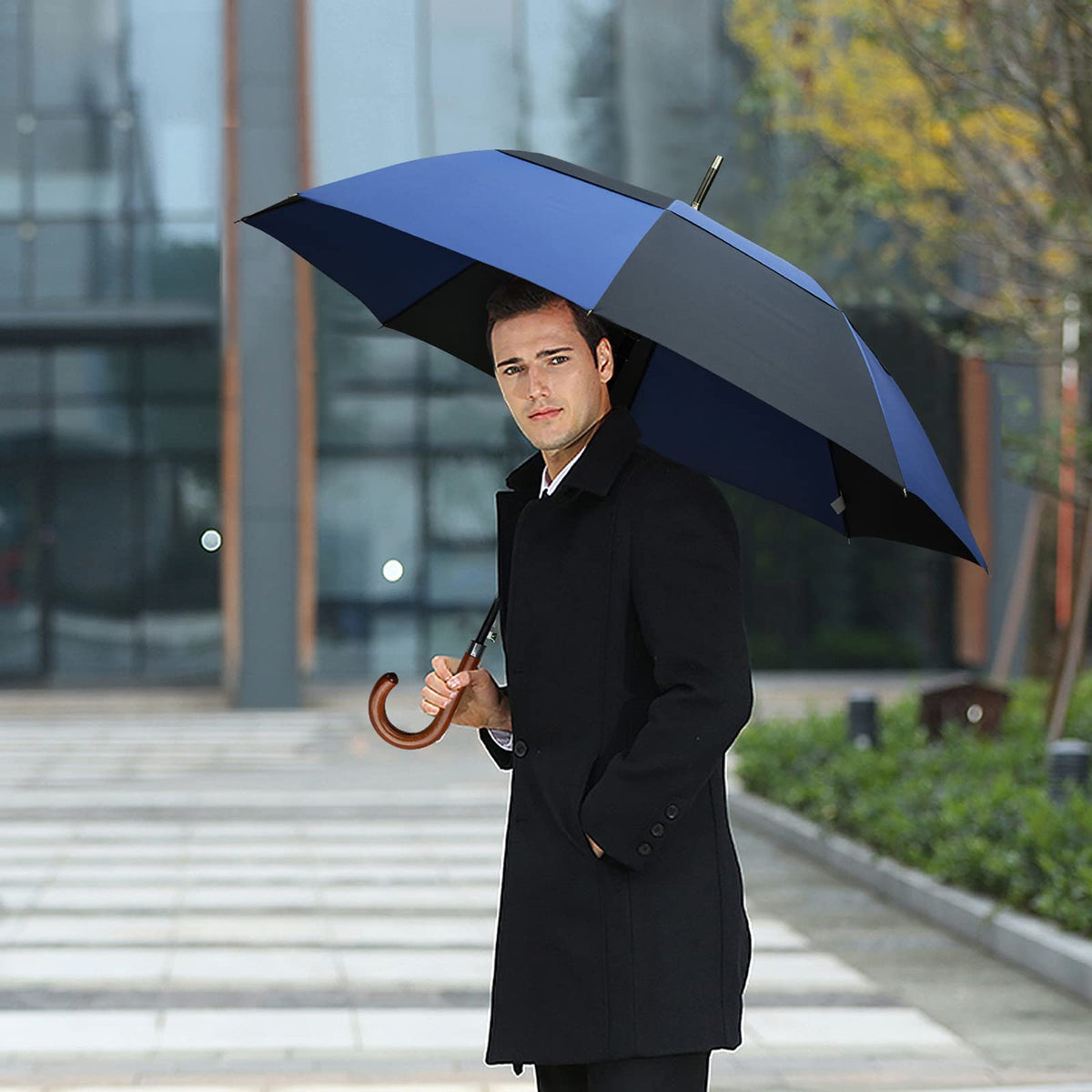 G4Free - G4Free 52/62inch Wooden J Handle Auto Open  Golf Umbrella -D02V552A-D02V657A-D02V552B-D02V657B-D02V552J