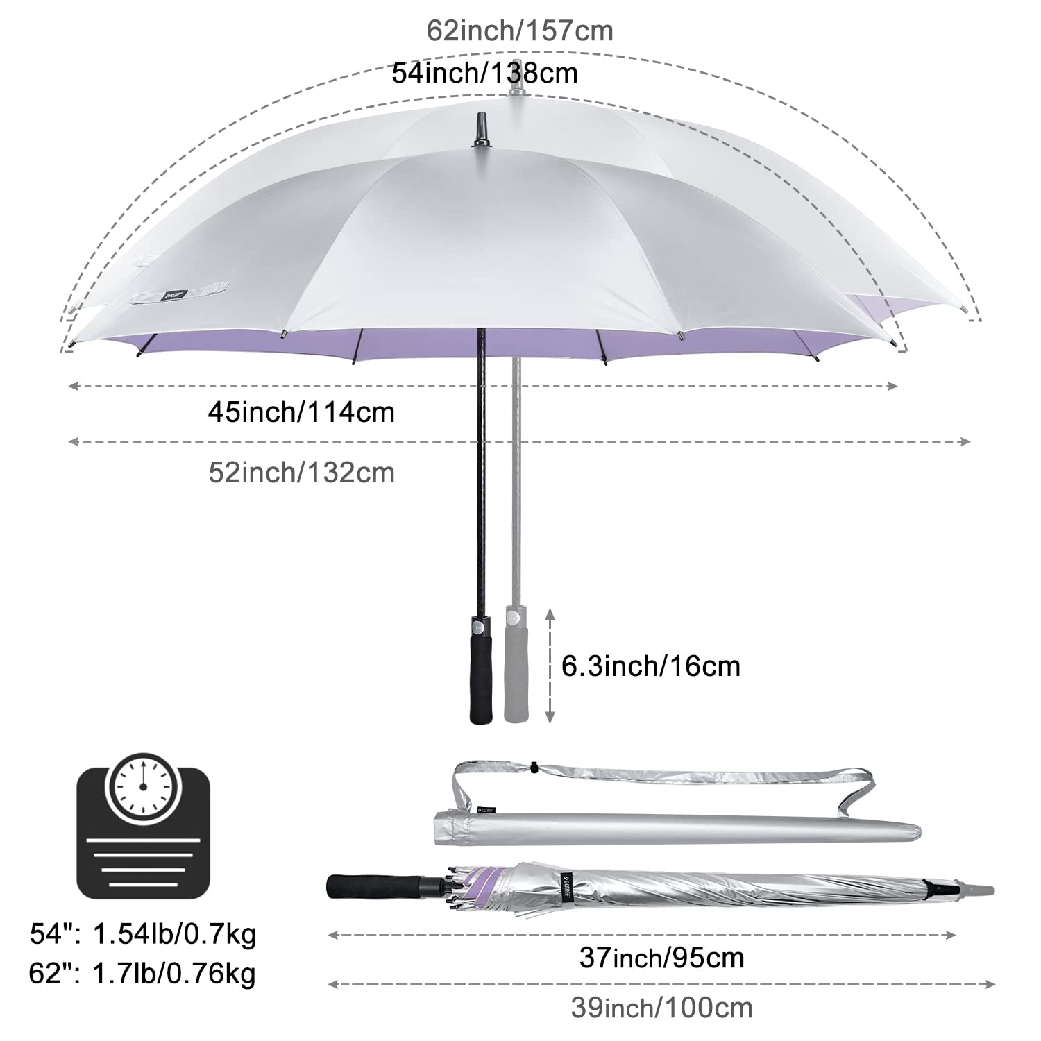 G4Free - G4Free 54/62 Inch Windproof UV Protection Golf Umbrella -TN23A187B-TN23A187A-TN23A187D-TN23A187C