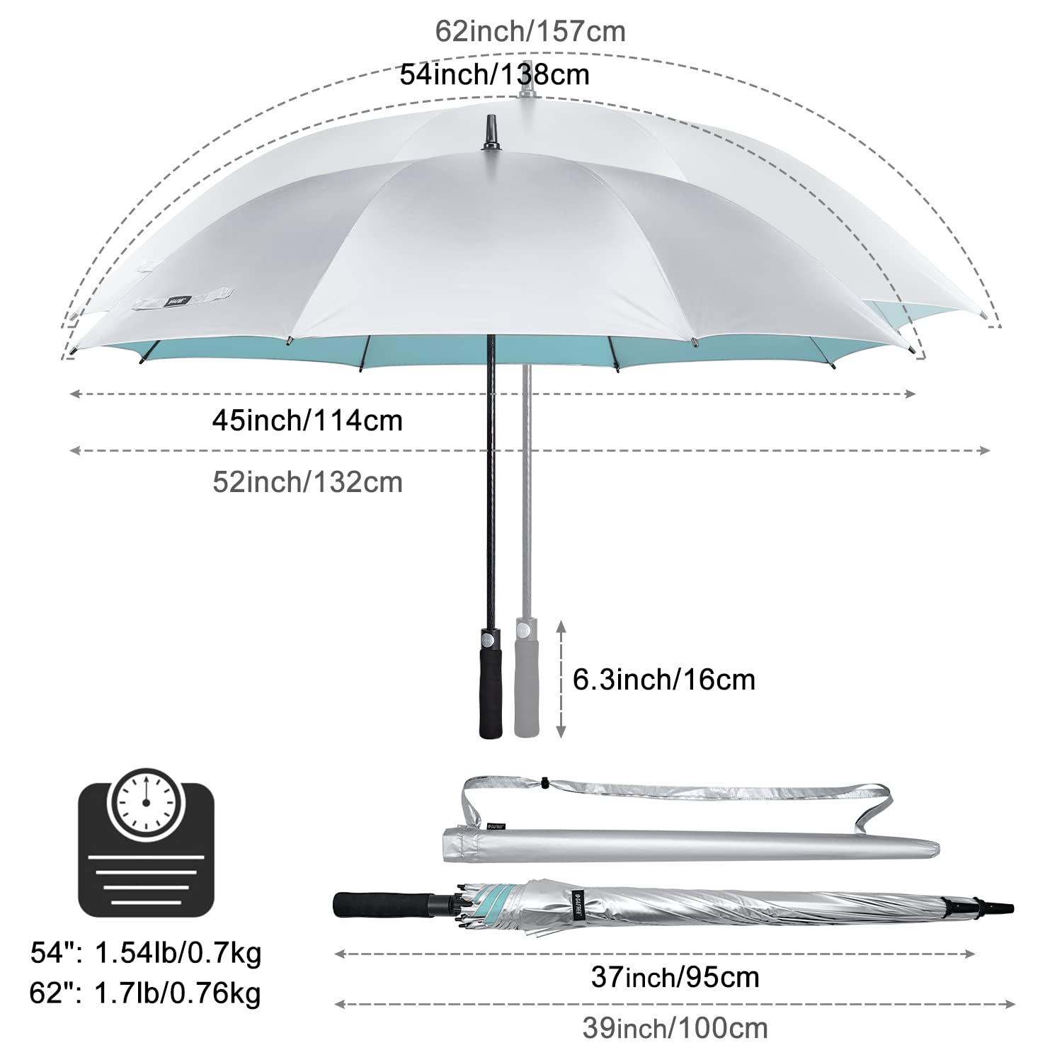 G4Free - G4Free 54/62 Inch Windproof UV Protection Golf Umbrella -TN23A187B-TN23A187A-TN23A187D-TN23A187C