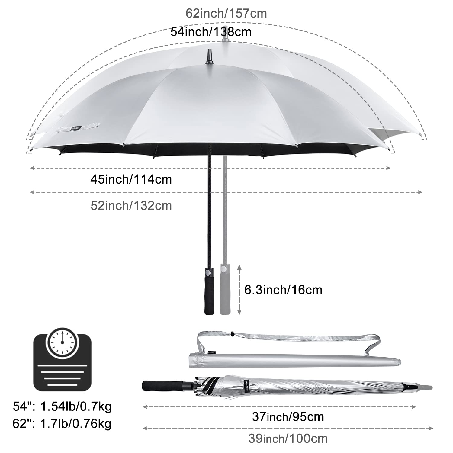 G4Free - G4Free 54/62 Inch Windproof UV Protection Golf Umbrella -TN23A187B-TN23A187A-TN23A187D-TN23A187C