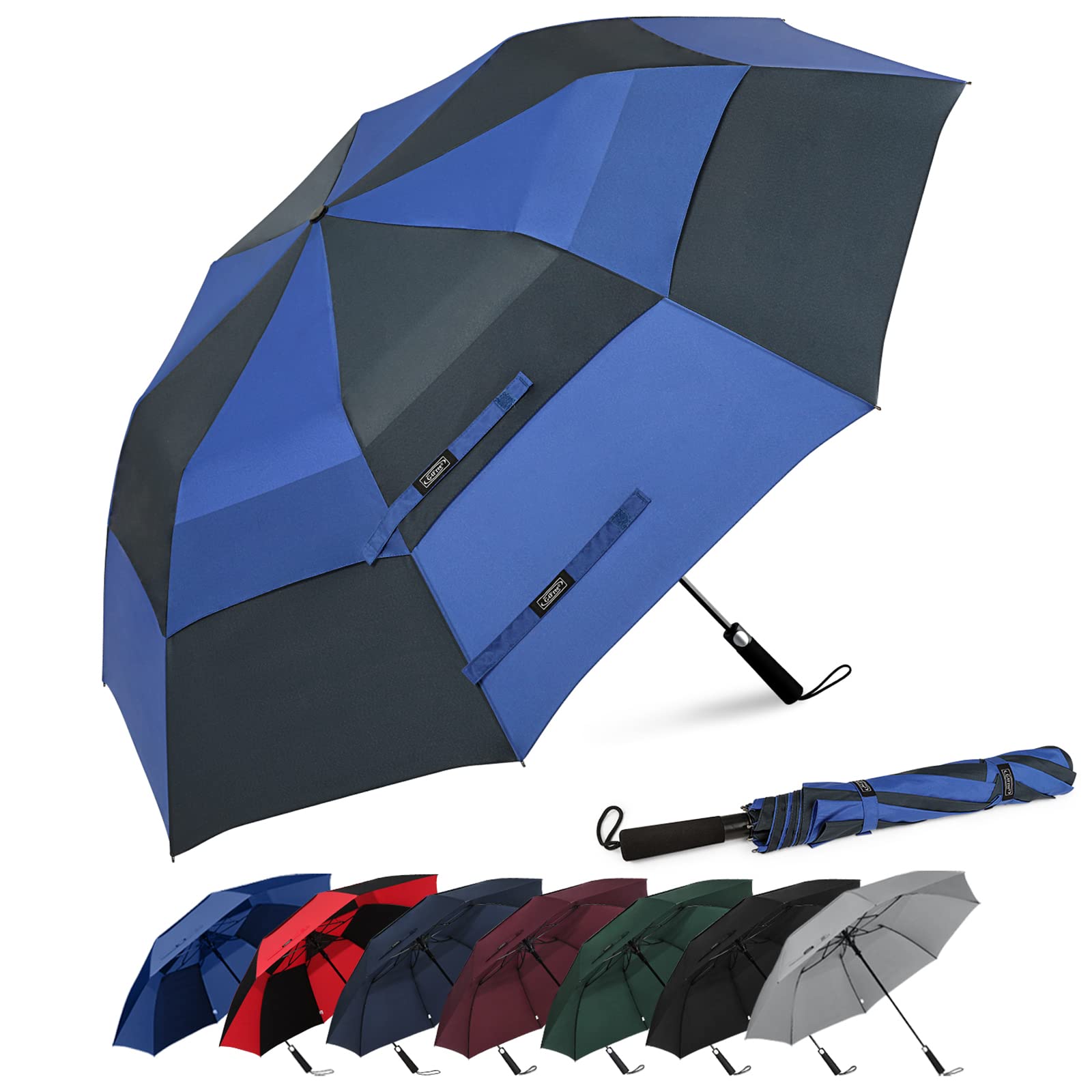 G4Free - G4Free 62 Inch Portable Automatic Open Oversize Vented Double Canopy Umbrellas -D02V684A-D02V684M-D02V684B-D02V684E-D02V684D