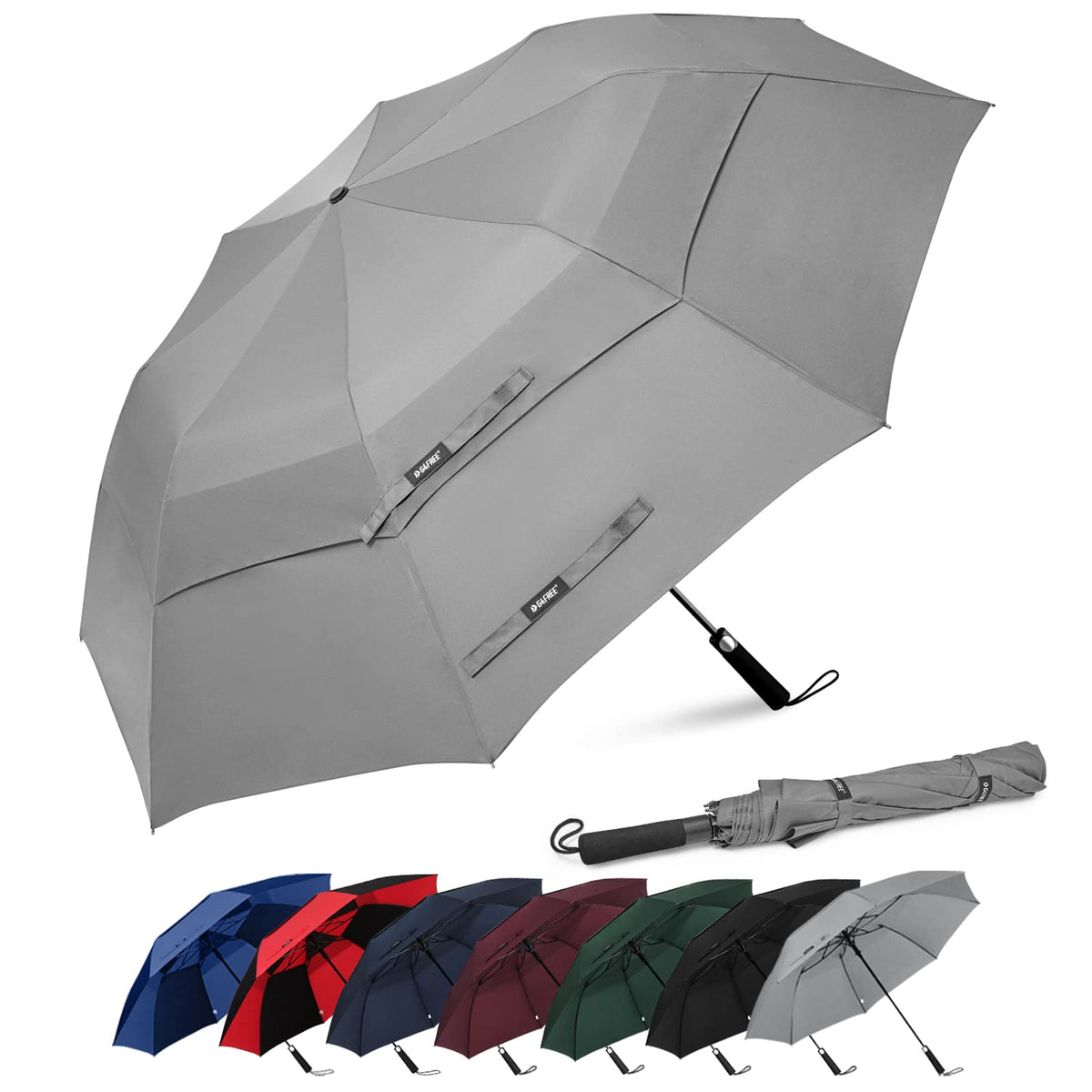 G4Free - G4Free 62 Inch Portable Automatic Open Oversize Vented Double Canopy Umbrellas -D02V684A-D02V684M-D02V684B-D02V684E-D02V684D