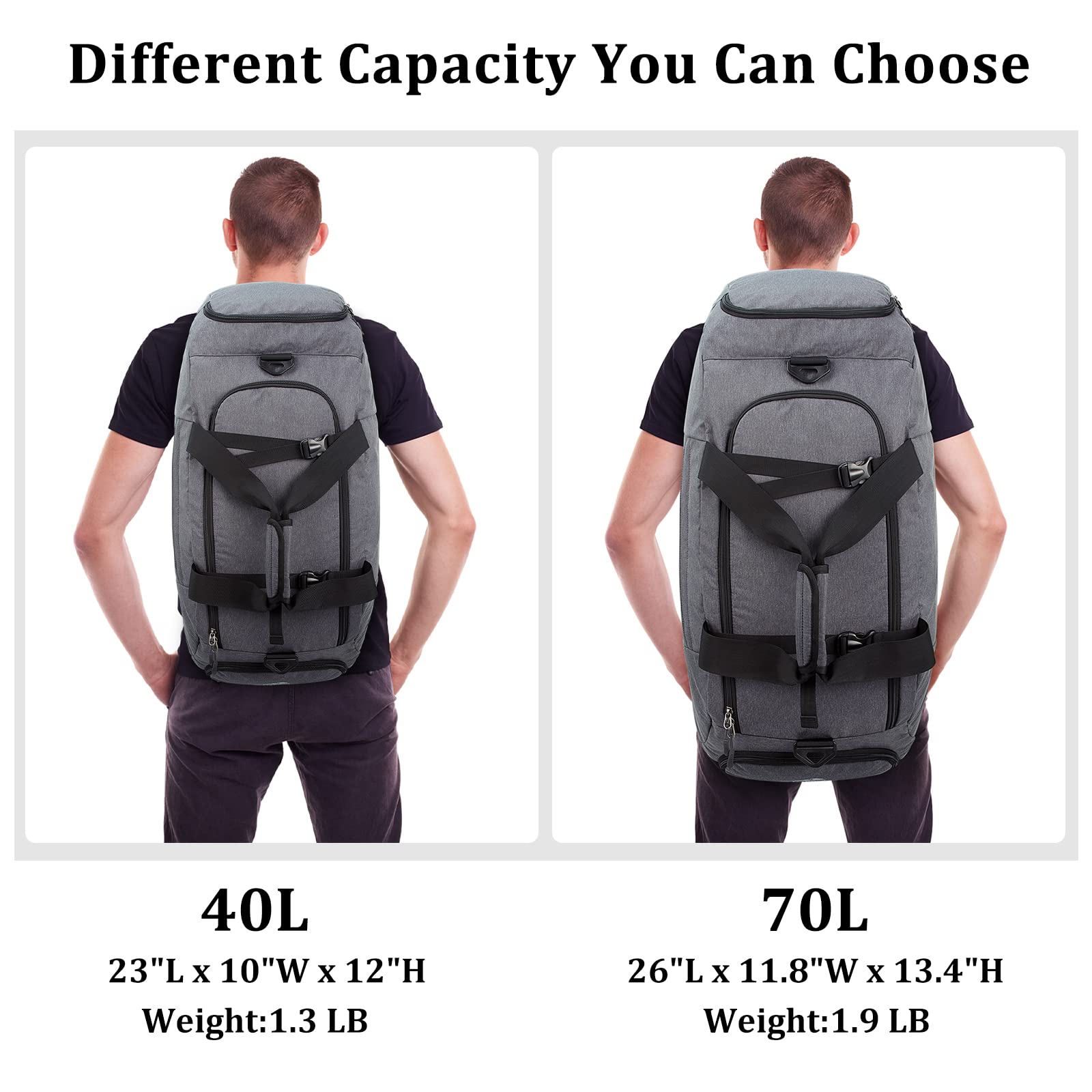 70L 3-Way Duffle Backpack - With Shoe Compartment for Gym |