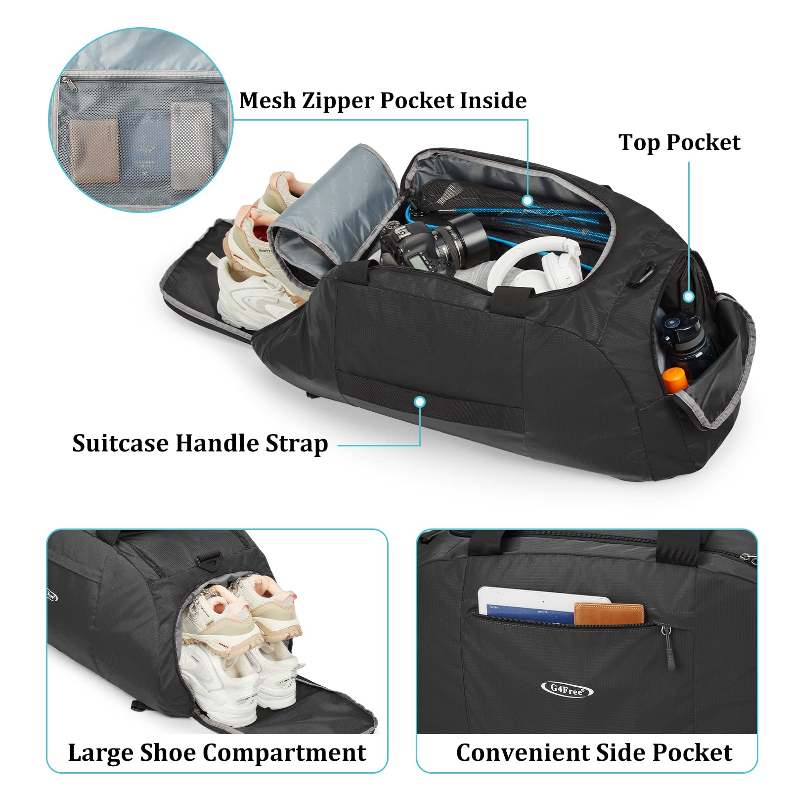 70L 3-Way Duffle Backpack - With Shoe Compartment for Gym |