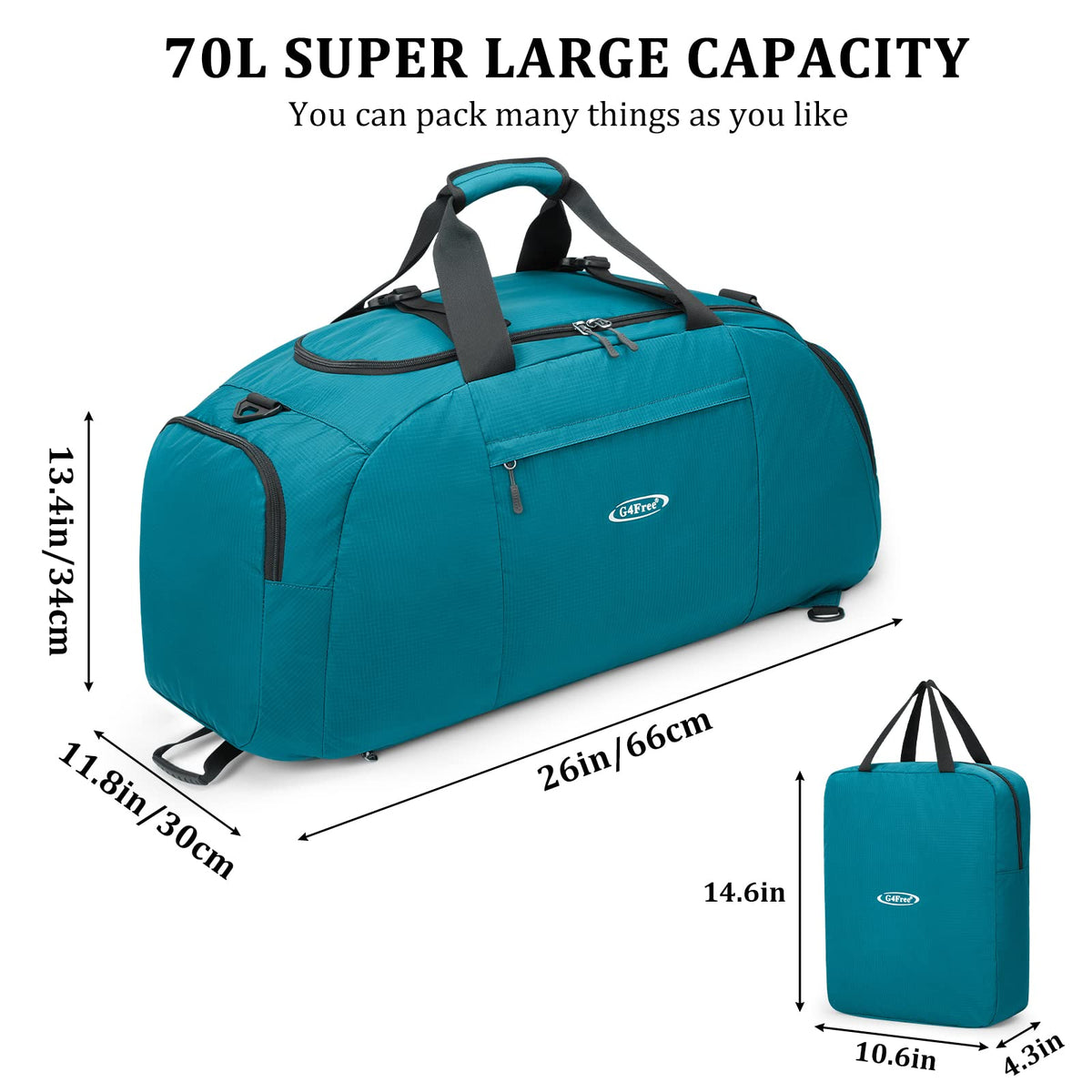 G4Free - G4Free 70L Large 3-Way Duffle Backpack Gym Bag with Shoe Compartment -TN22B134C-TN22B134B-TN22B134A